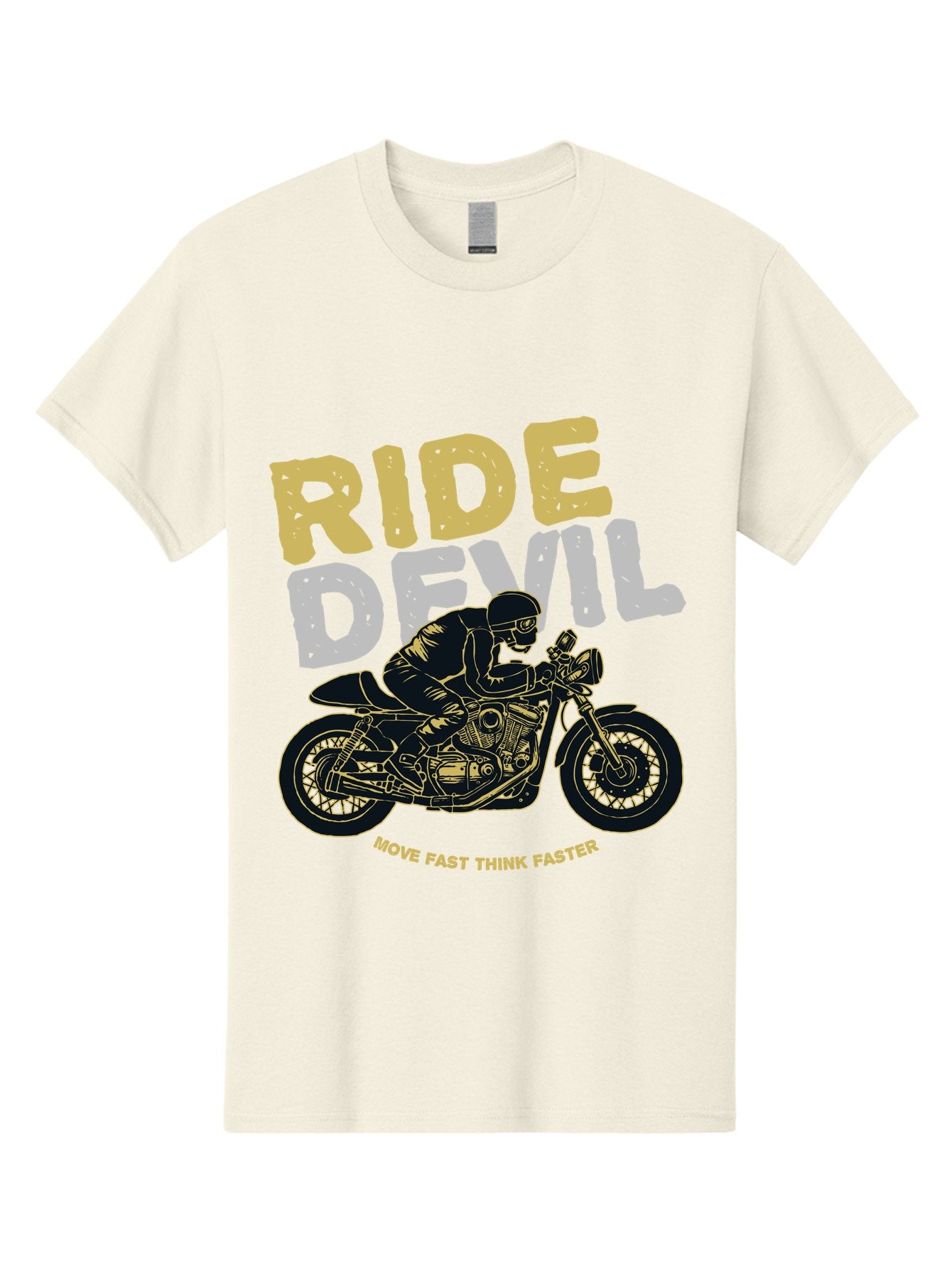 Ride Devil Men'S Graphic Tee, 100% Cotton, Comfortable Casual Summer Wear, Machine Washable, Motorcycle Rider, Devil May Care, Speed Demon, Fast Bike, Riding Gear, Motorcycle Culture, Biker Apparel, Ride Devil, Move Fast Think Faster Aae615