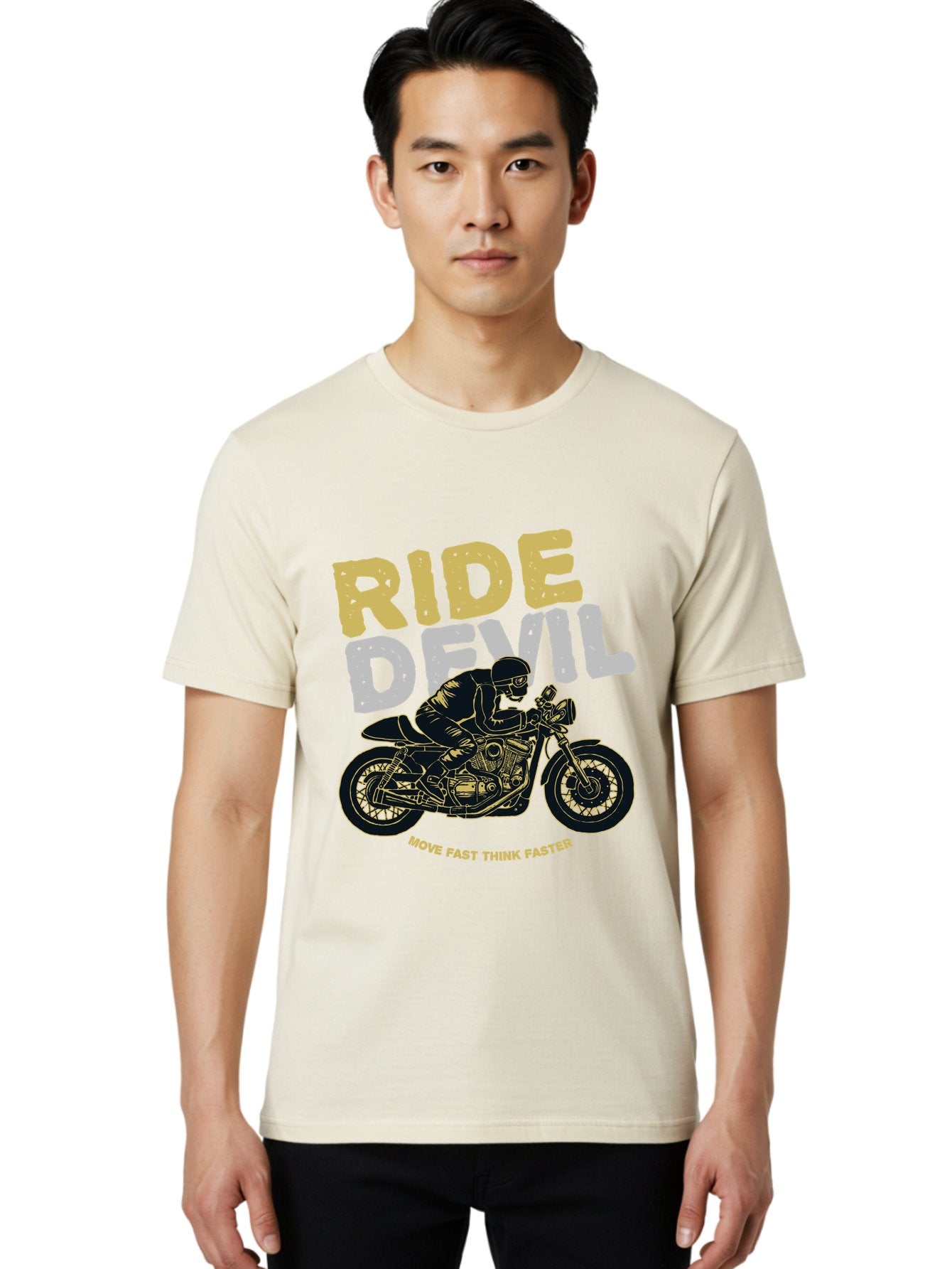 Ride Devil Men'S Graphic Tee, 100% Cotton, Comfortable Casual Summer Wear, Machine Washable, Motorcycle Rider, Devil May Care, Speed Demon, Fast Bike, Riding Gear, Motorcycle Culture, Biker Apparel, Ride Devil, Move Fast Think Faster Aae615 21