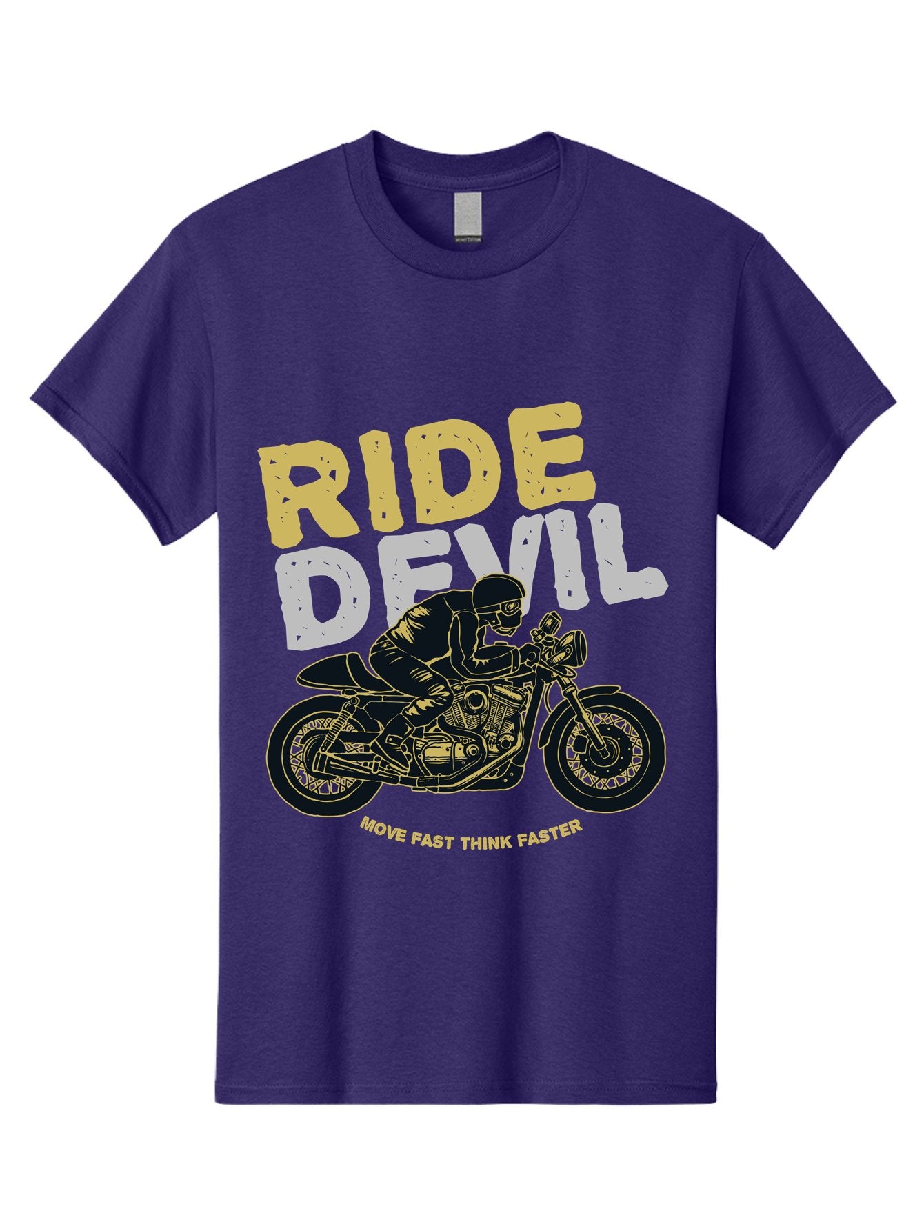Ride Devil Men'S Graphic Tee, 100% Cotton, Comfortable Casual Summer Wear, Machine Washable, Motorcycle Rider, Devil May Care, Speed Demon, Fast Bike, Riding Gear, Motorcycle Culture, Biker Apparel, Ride Devil, Move Fast Think Faster Aae615 13
