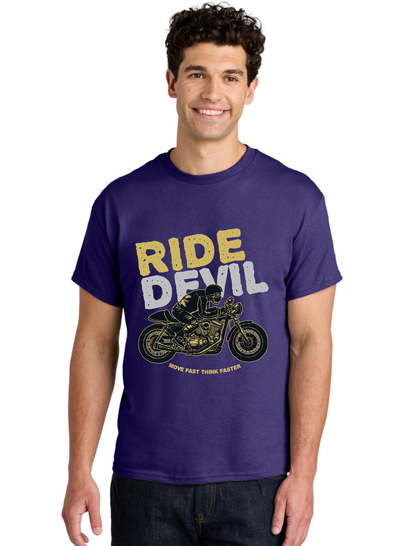Ride Devil Men'S Graphic Tee, 100% Cotton, Comfortable Casual Summer Wear, Machine Washable, Motorcycle Rider, Devil May Care, Speed Demon, Fast Bike, Riding Gear, Motorcycle Culture, Biker Apparel, Ride Devil, Move Fast Think Faster Aae615 20