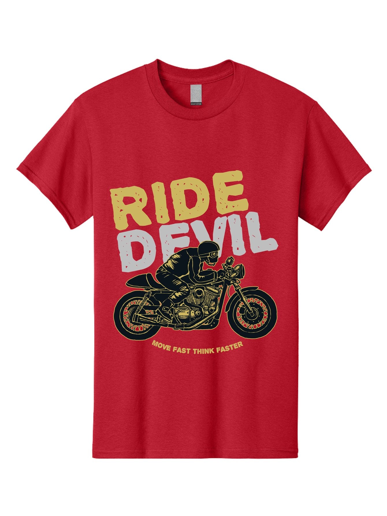 Ride Devil Men'S Graphic Tee, 100% Cotton, Comfortable Casual Summer Wear, Machine Washable, Motorcycle Rider, Devil May Care, Speed Demon, Fast Bike, Riding Gear, Motorcycle Culture, Biker Apparel, Ride Devil, Move Fast Think Faster Aae615 12