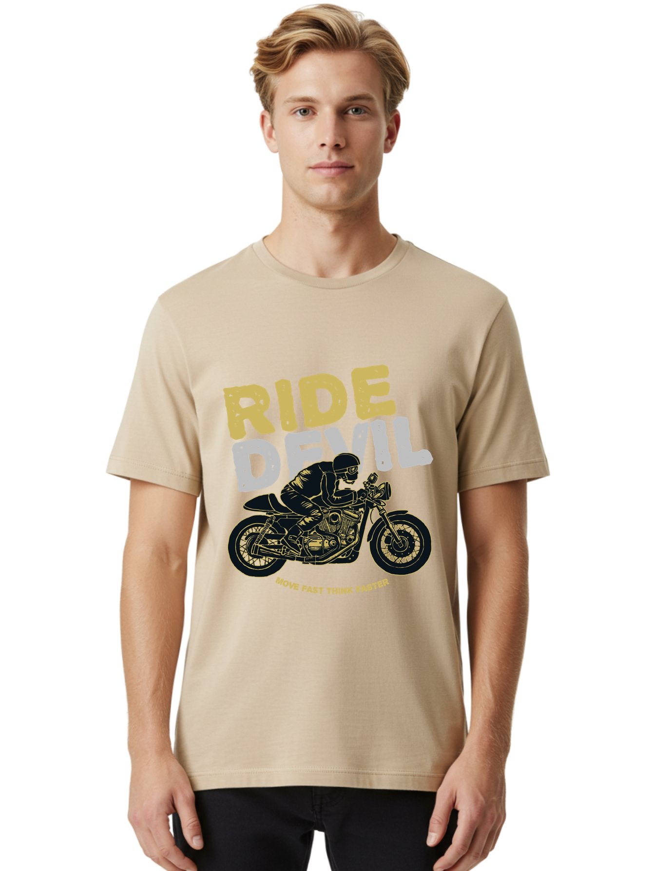 Ride Devil Men'S Graphic Tee, 100% Cotton, Comfortable Casual Summer Wear, Machine Washable, Motorcycle Rider, Devil May Care, Speed Demon, Fast Bike, Riding Gear, Motorcycle Culture, Biker Apparel, Ride Devil, Move Fast Think Faster Aae615 17
