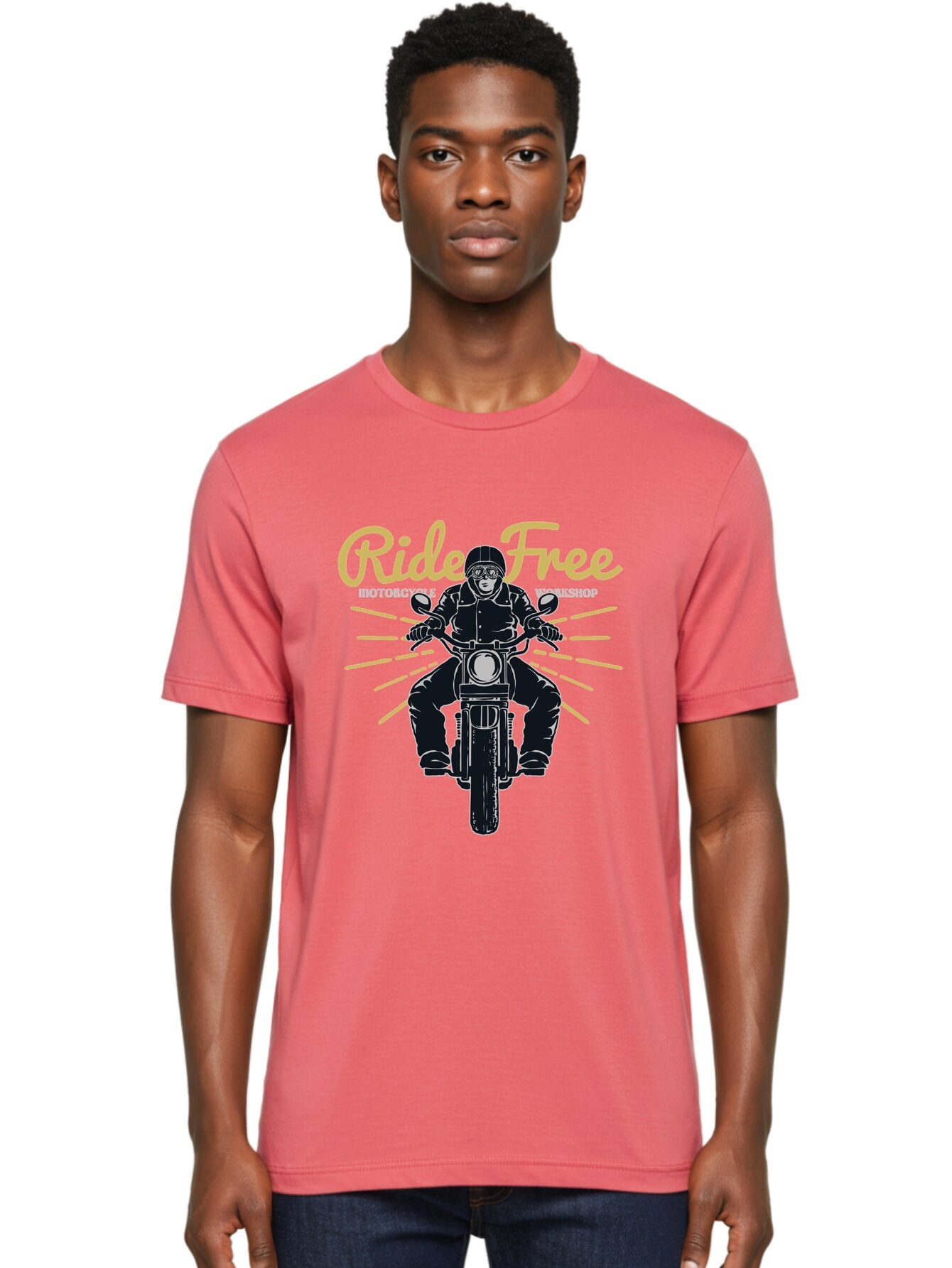 Ride Free Men'S Graphic Tee, 100% Cotton, Comfortable Casual Summer Wear, Machine Washable, Motorcycle Rider, Ride Free, Biker Culture, Motorbike Workshop, Freedom, Adventure, Motorcycling Lifestyle, Motorcycle Enthusiasts Aae616 17
