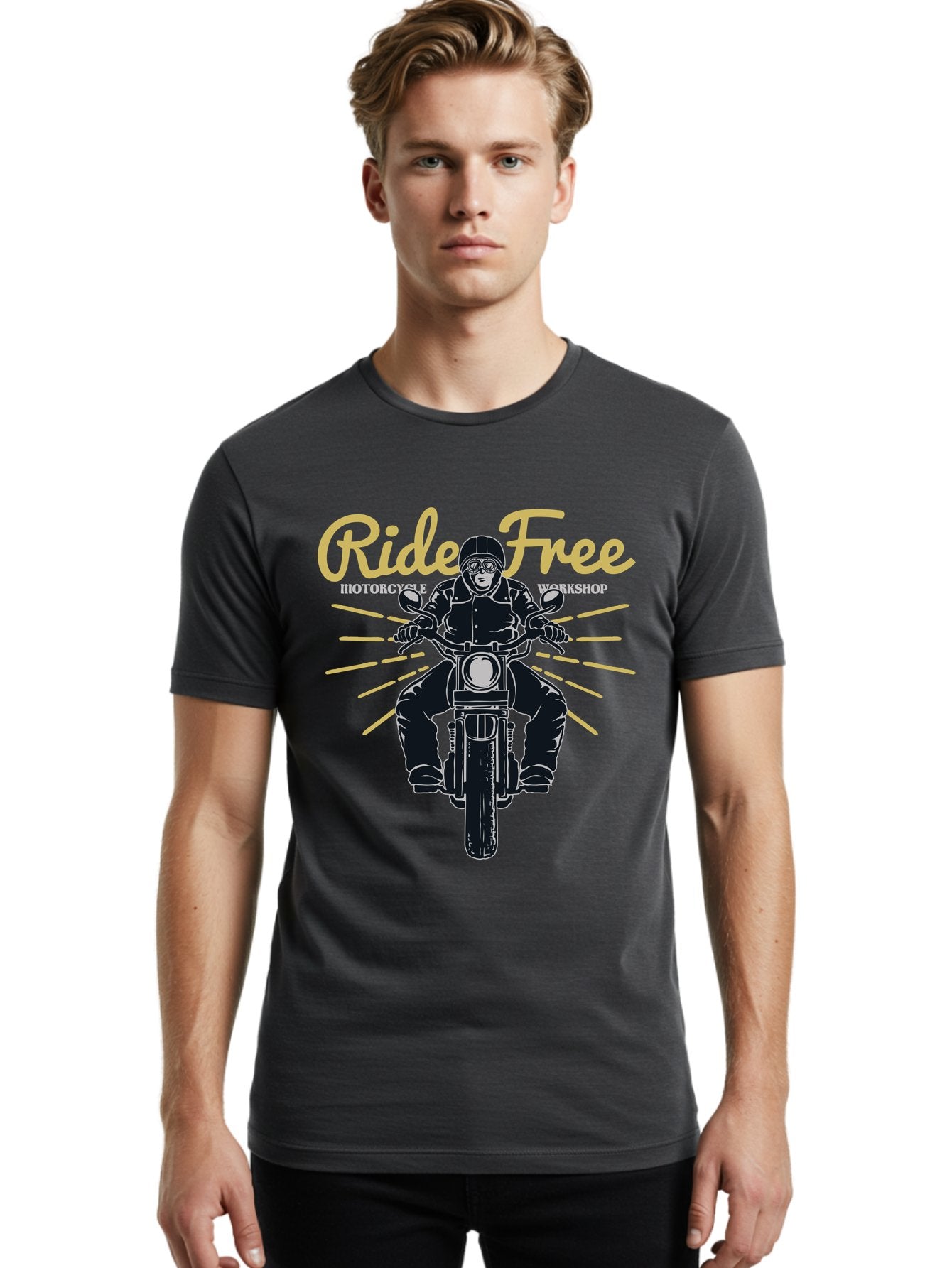Ride Free Men'S Graphic Tee, 100% Cotton, Comfortable Casual Summer Wear, Machine Washable, Motorcycle Rider, Ride Free, Biker Culture, Motorbike Workshop, Freedom, Adventure, Motorcycling Lifestyle, Motorcycle Enthusiasts Aae616 26