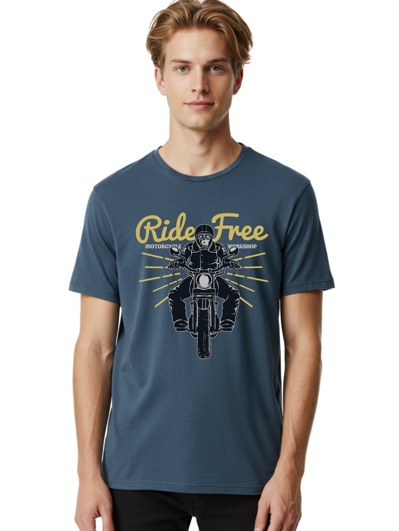 Ride Free Men'S Graphic Tee, 100% Cotton, Comfortable Casual Summer Wear, Machine Washable, Motorcycle Rider, Ride Free, Biker Culture, Motorbike Workshop, Freedom, Adventure, Motorcycling Lifestyle, Motorcycle Enthusiasts Aae616 25
