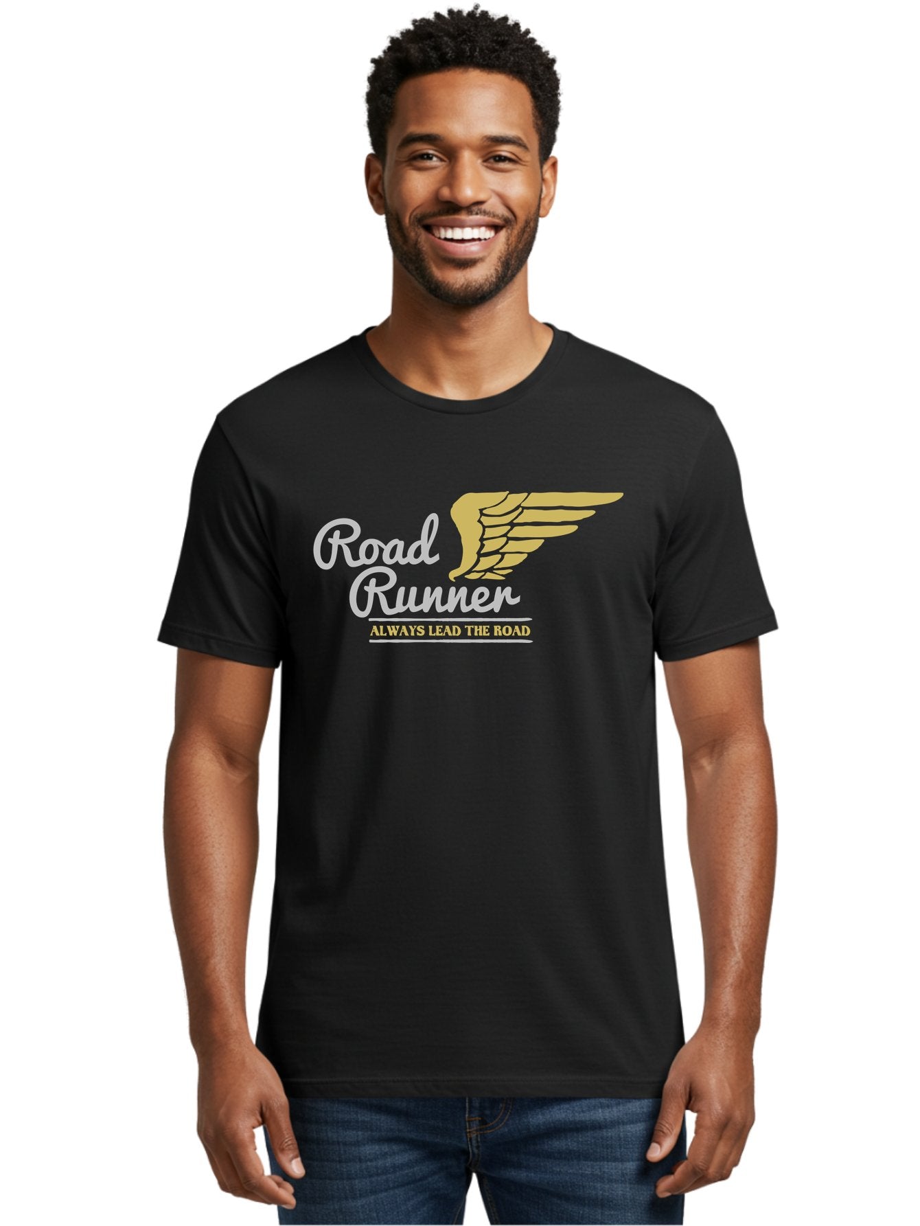 Road Runner Men'S Graphic Tee, 100% Cotton, Comfortable Casual Summer Wear, Machine Washable, Runner Logo, Wing Design, Road Runner, Always Lead The Road, Fitness Motivation, Running Inspiration, Speed, Wings, Road Runner Theme Aae617 29