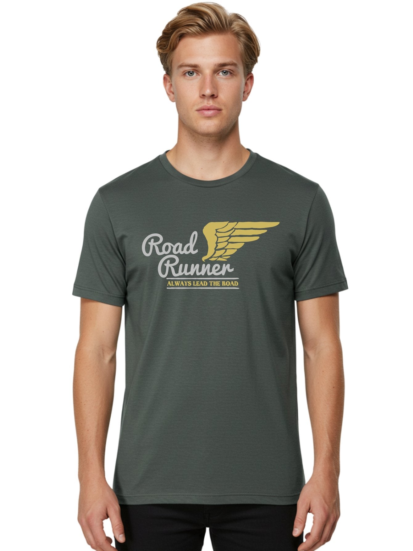 Road Runner Men'S Graphic Tee, 100% Cotton, Comfortable Casual Summer Wear, Machine Washable, Runner Logo, Wing Design, Road Runner, Always Lead The Road, Fitness Motivation, Running Inspiration, Speed, Wings, Road Runner Theme Aae617 28