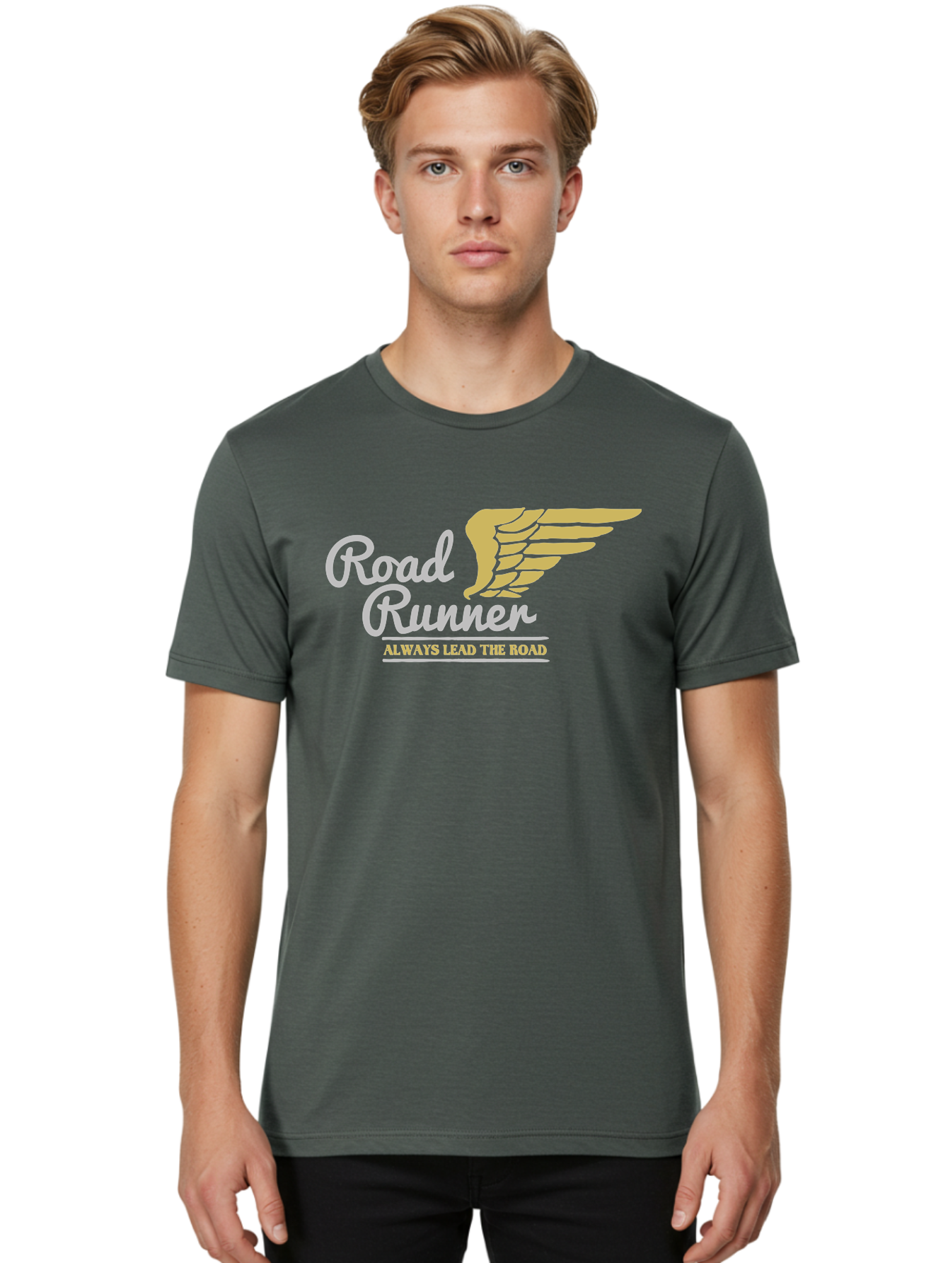 Road Runner Men'S Graphic Tee, 100% Cotton, Comfortable Casual Summer Wear, Machine Washable, Runner Logo, Wing Design, Road Runner, Always Lead The Road, Fitness Motivation, Running Inspiration, Speed, Wings, Road Runner Theme Aae617 26