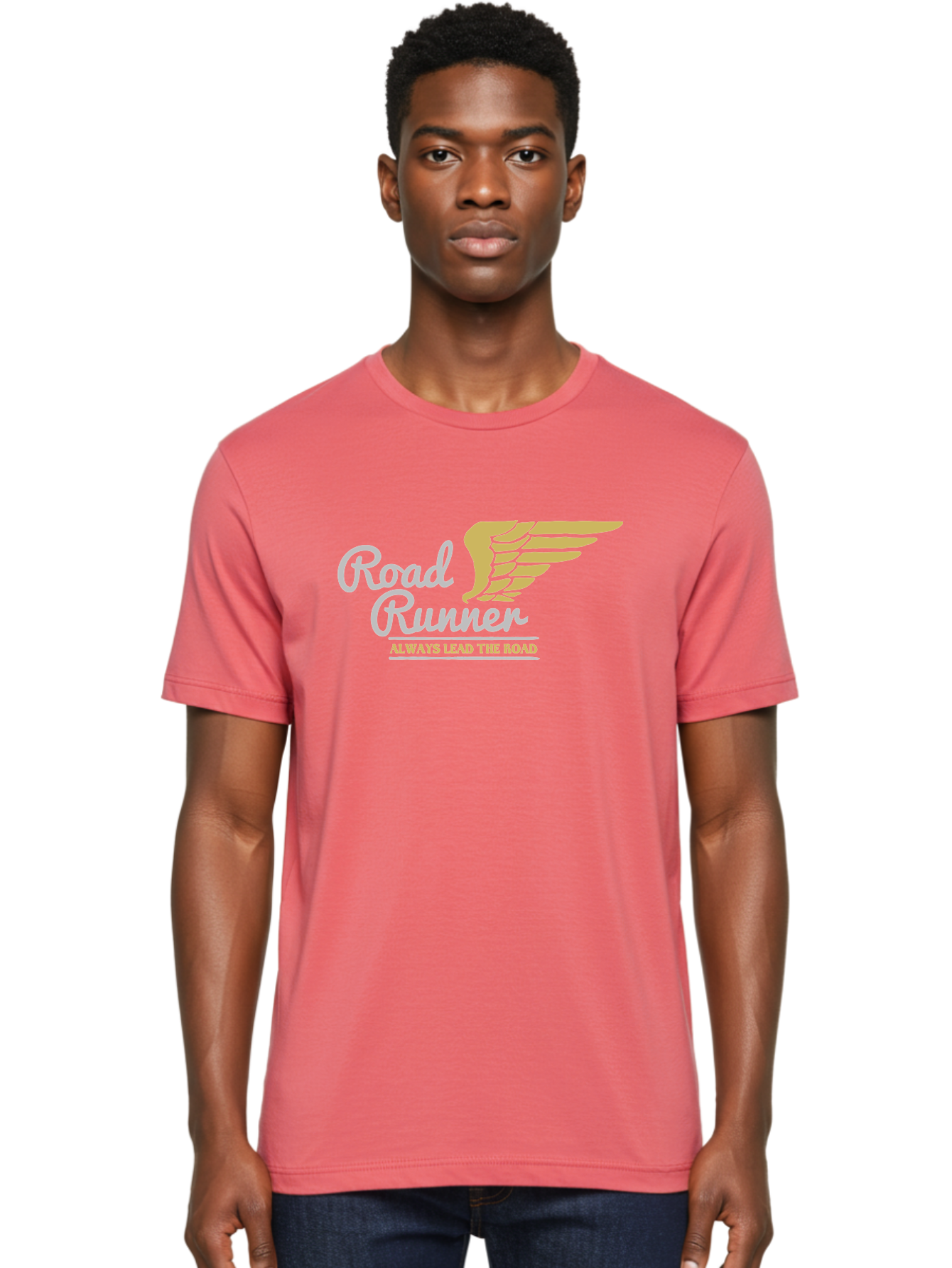 Road Runner Men'S Graphic Tee, 100% Cotton, Comfortable Casual Summer Wear, Machine Washable, Runner Logo, Wing Design, Road Runner, Always Lead The Road, Fitness Motivation, Running Inspiration, Speed, Wings, Road Runner Theme Aae617 18