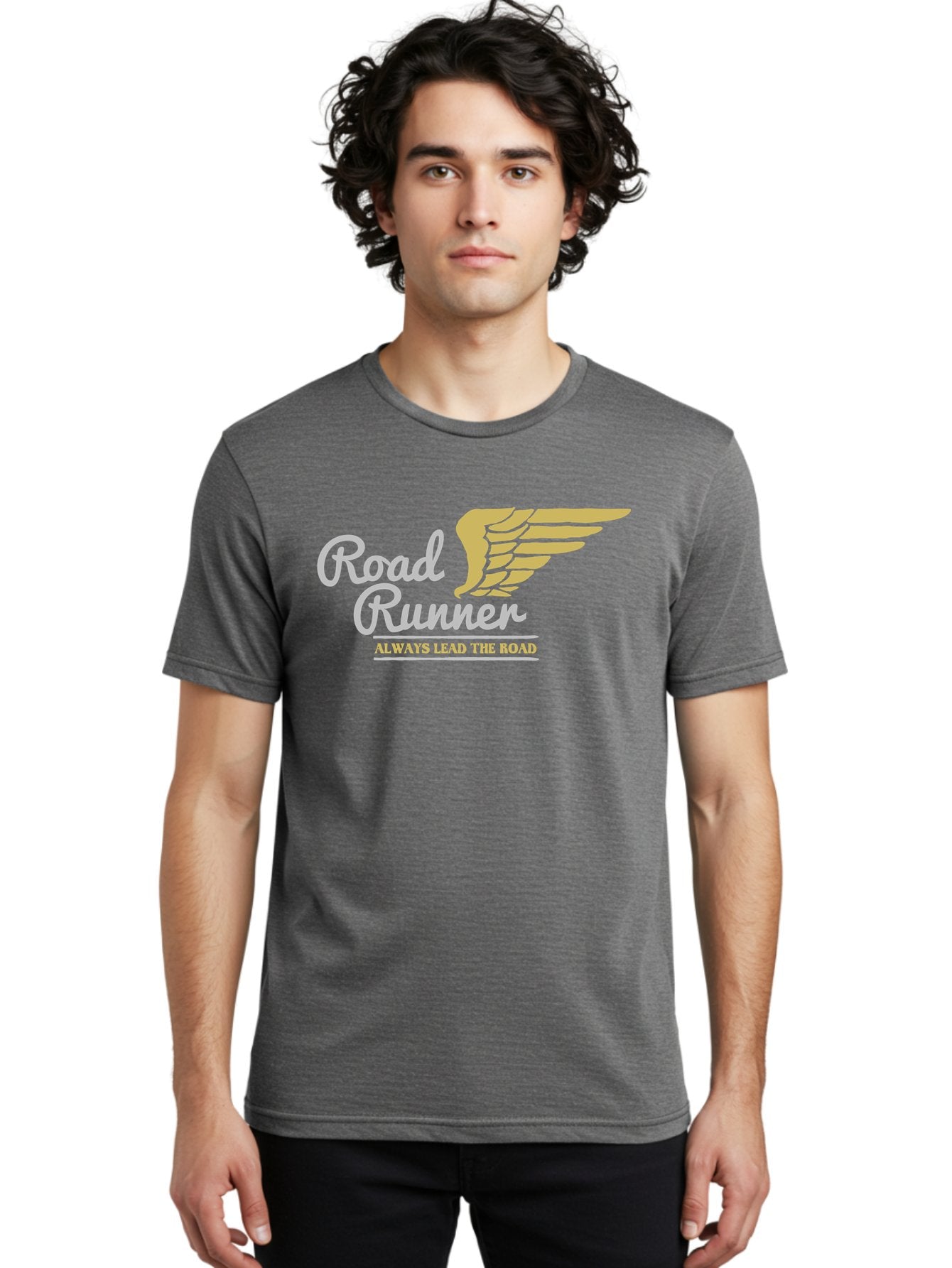 Road Runner Men'S Graphic Tee, 100% Cotton, Comfortable Casual Summer Wear, Machine Washable, Runner Logo, Wing Design, Road Runner, Always Lead The Road, Fitness Motivation, Running Inspiration, Speed, Wings, Road Runner Theme Aae617 16