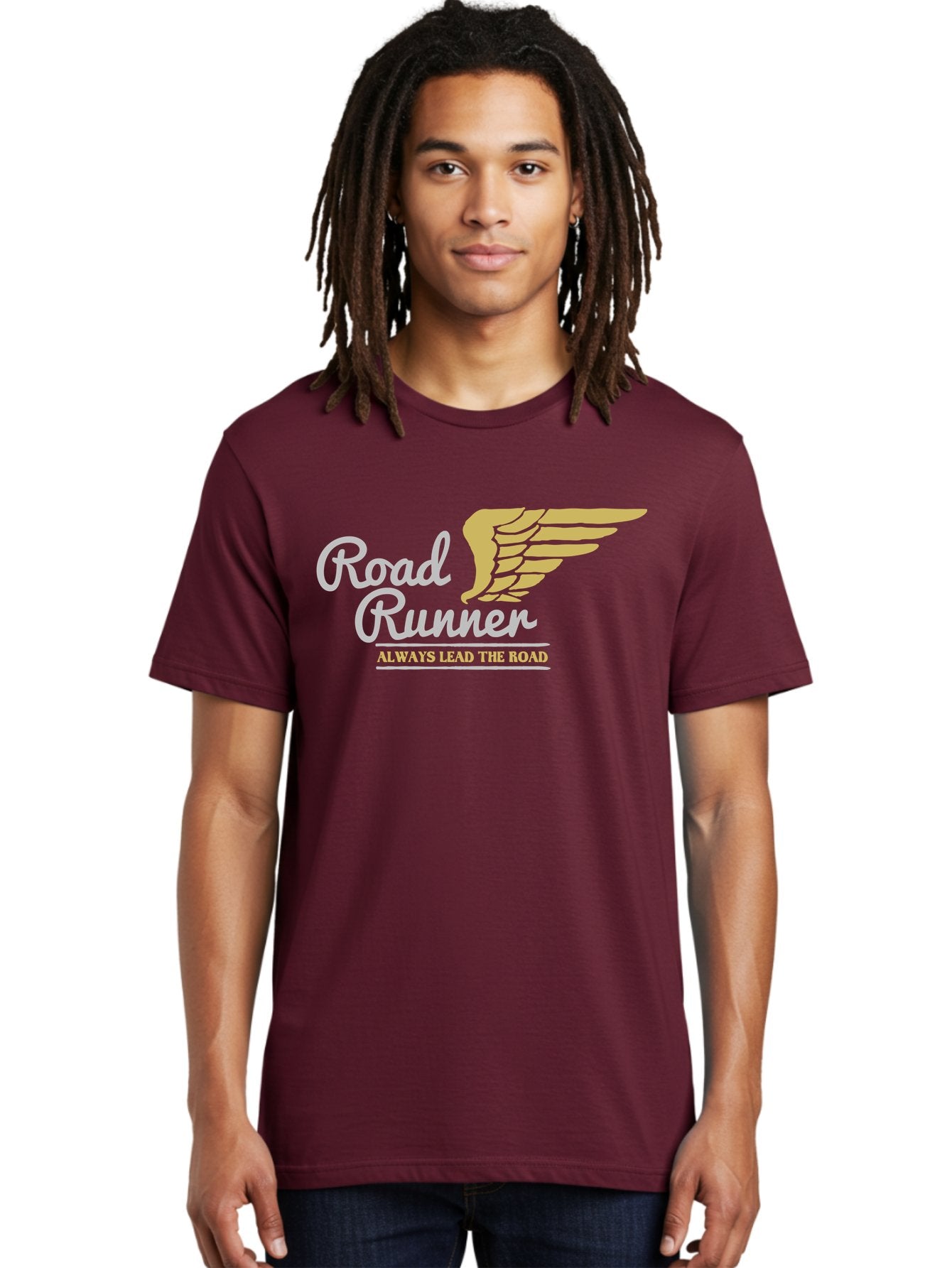 Road Runner Men'S Graphic Tee, 100% Cotton, Comfortable Casual Summer Wear, Machine Washable, Runner Logo, Wing Design, Road Runner, Always Lead The Road, Fitness Motivation, Running Inspiration, Speed, Wings, Road Runner Theme Aae617 27