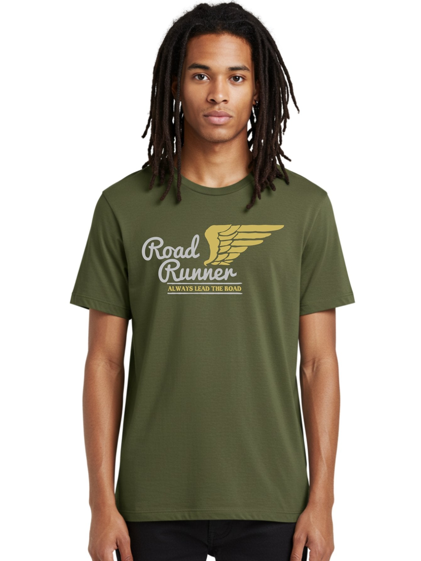 Road Runner Men'S Graphic Tee, 100% Cotton, Comfortable Casual Summer Wear, Machine Washable, Runner Logo, Wing Design, Road Runner, Always Lead The Road, Fitness Motivation, Running Inspiration, Speed, Wings, Road Runner Theme Aae617 25