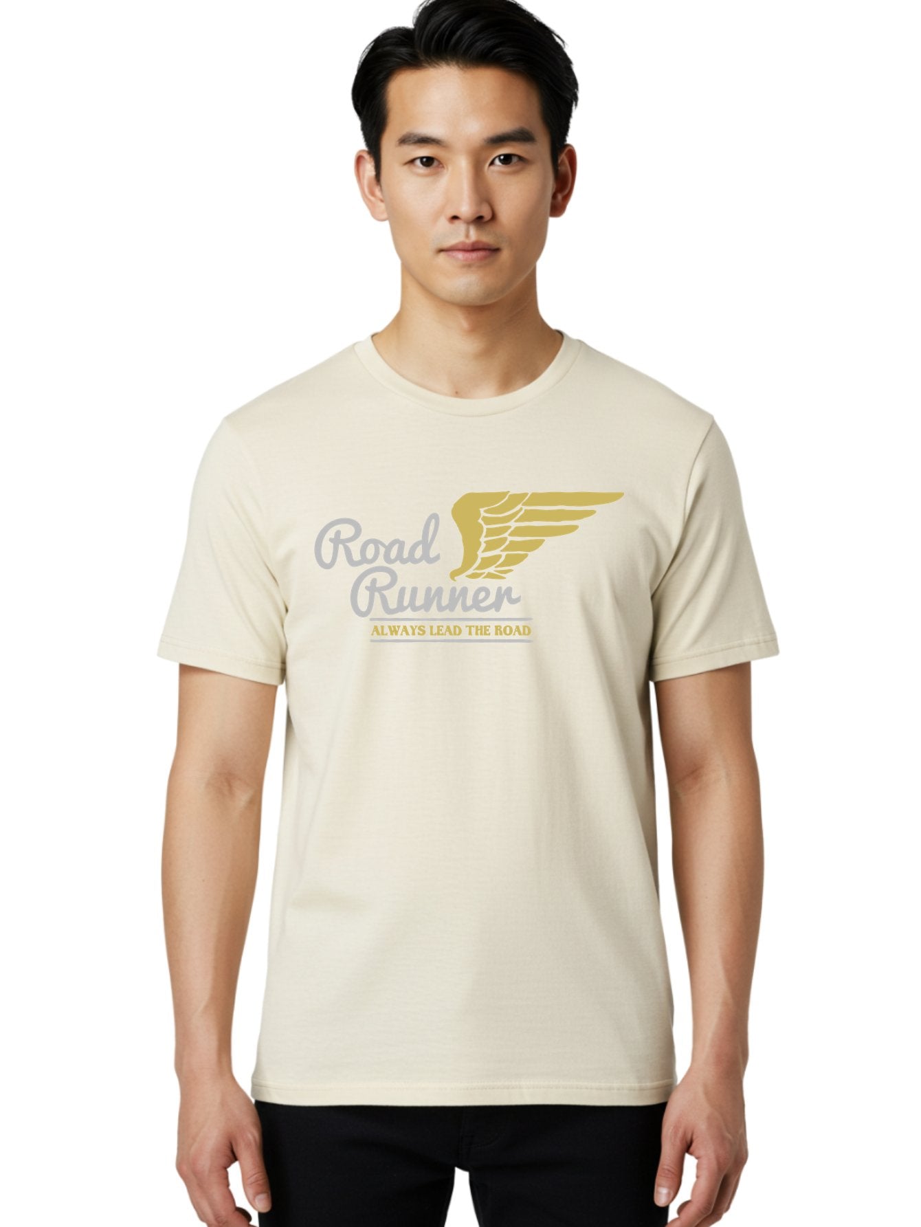 Road Runner Men'S Graphic Tee, 100% Cotton, Comfortable Casual Summer Wear, Machine Washable, Runner Logo, Wing Design, Road Runner, Always Lead The Road, Fitness Motivation, Running Inspiration, Speed, Wings, Road Runner Theme Aae617 24