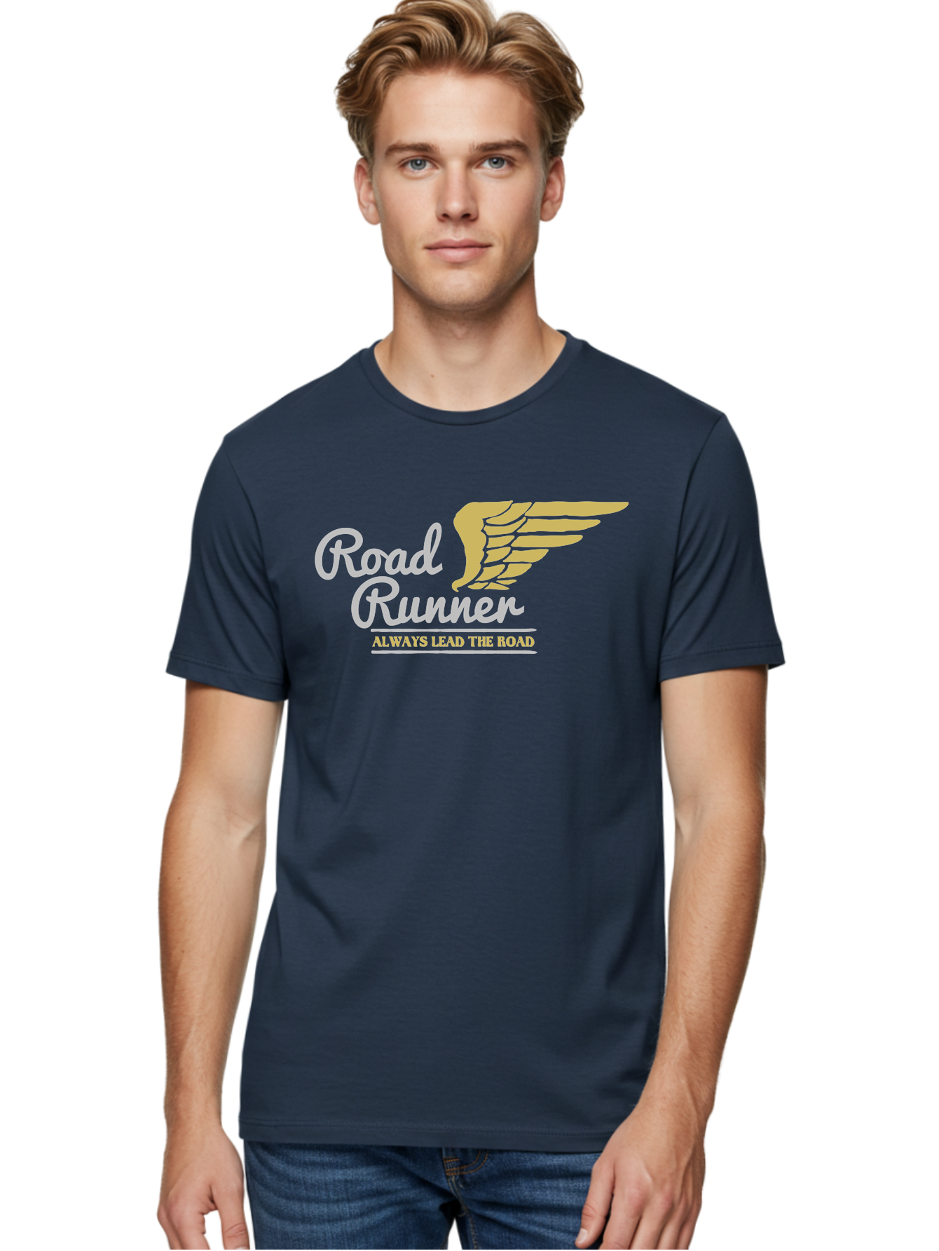 Road Runner Men'S Graphic Tee, 100% Cotton, Comfortable Casual Summer Wear, Machine Washable, Runner Logo, Wing Design, Road Runner, Always Lead The Road, Fitness Motivation, Running Inspiration, Speed, Wings, Road Runner Theme Aae617 8