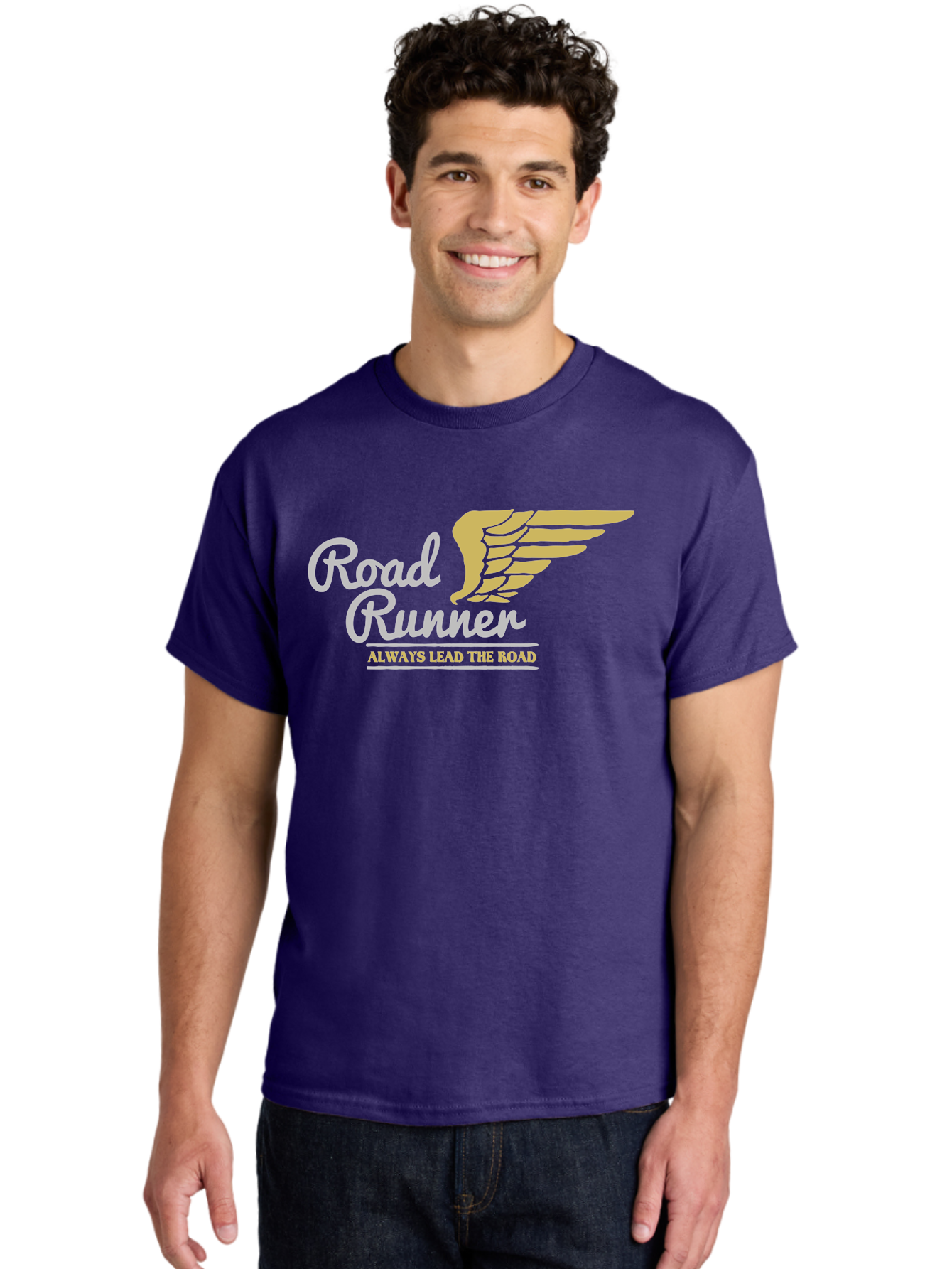 Road Runner Men'S Graphic Tee, 100% Cotton, Comfortable Casual Summer Wear, Machine Washable, Runner Logo, Wing Design, Road Runner, Always Lead The Road, Fitness Motivation, Running Inspiration, Speed, Wings, Road Runner Theme Aae617