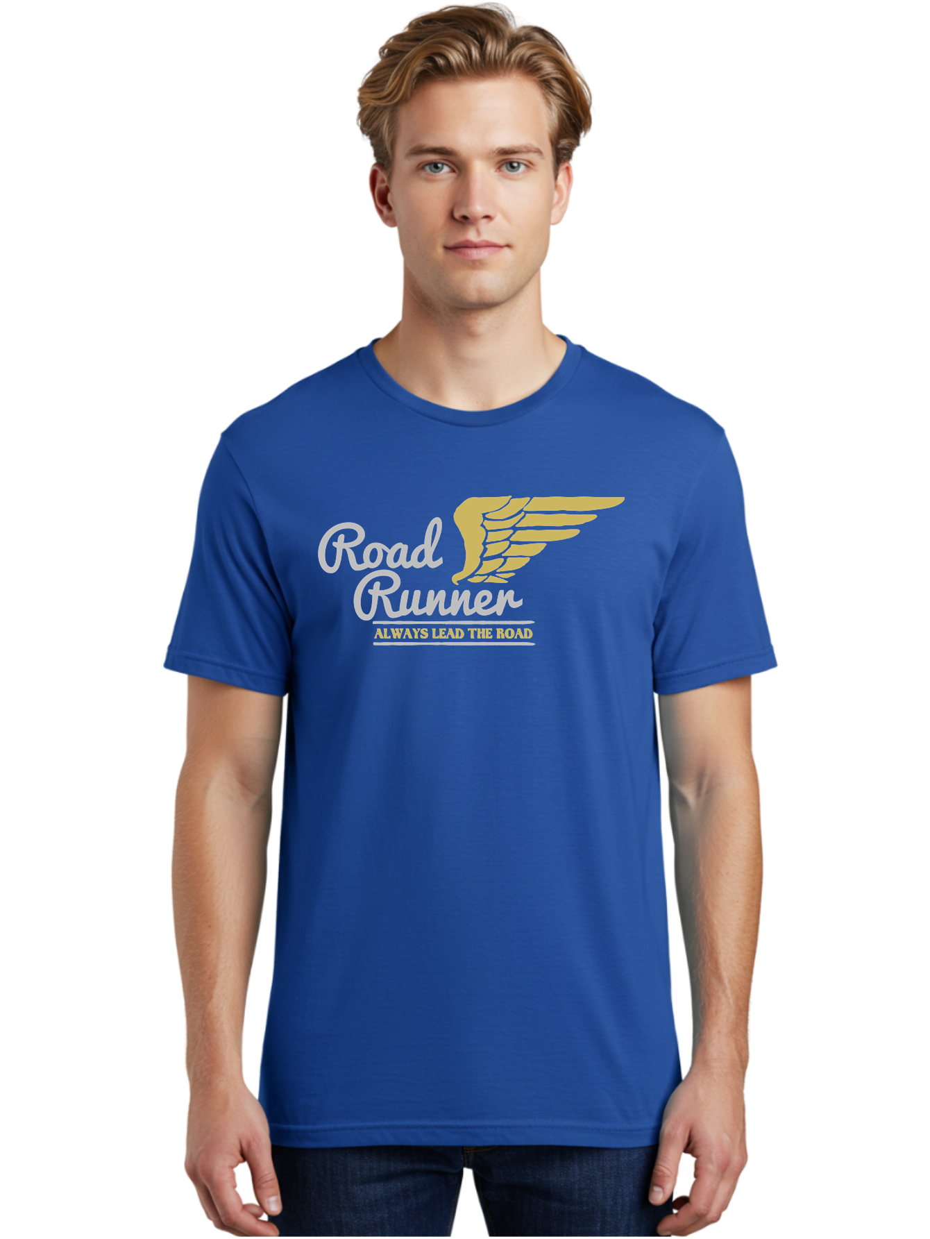 Road Runner Men'S Graphic Tee, 100% Cotton, Comfortable Casual Summer Wear, Machine Washable, Runner Logo, Wing Design, Road Runner, Always Lead The Road, Fitness Motivation, Running Inspiration, Speed, Wings, Road Runner Theme Aae617 12