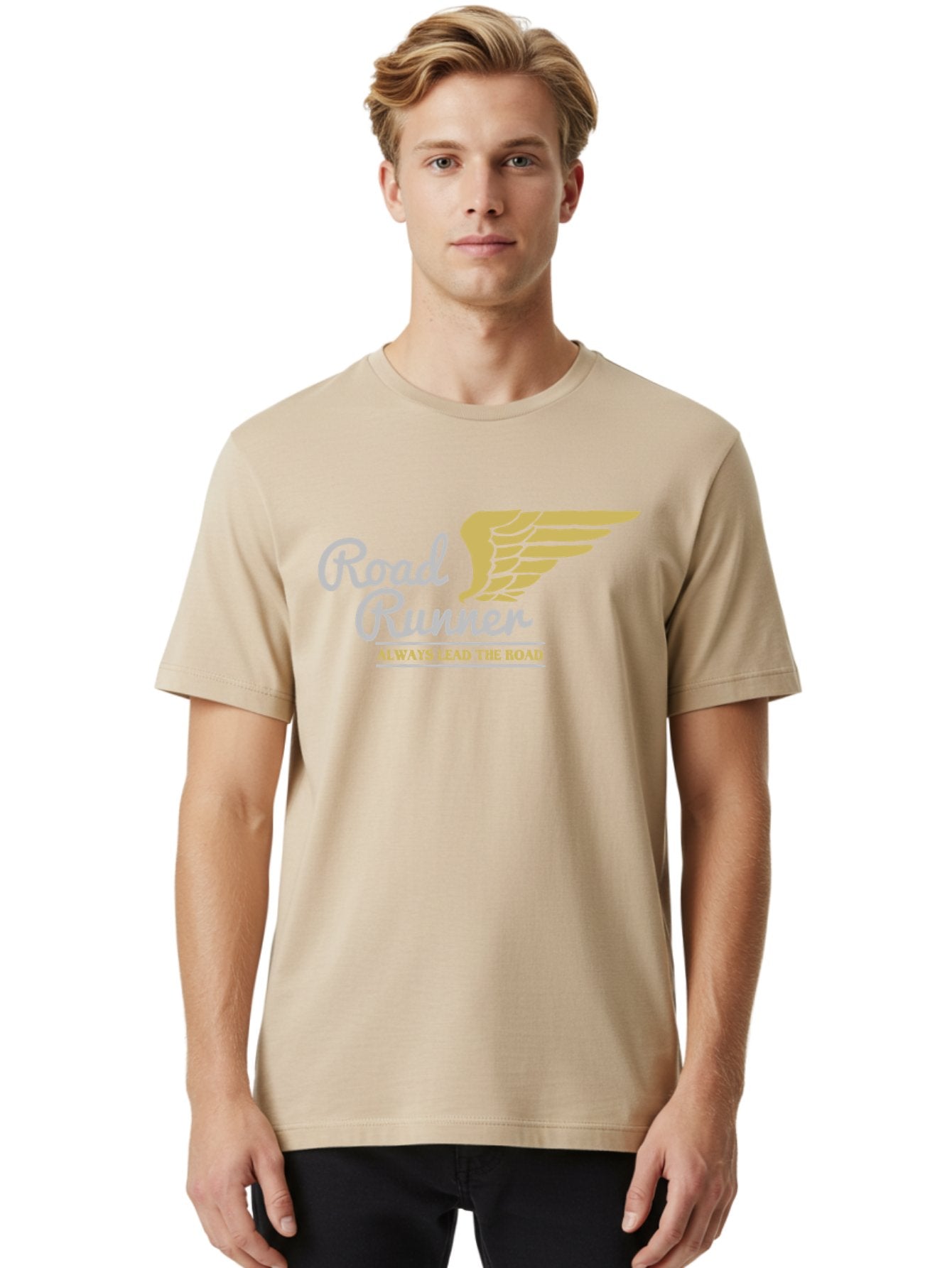 Road Runner Men'S Graphic Tee, 100% Cotton, Comfortable Casual Summer Wear, Machine Washable, Runner Logo, Wing Design, Road Runner, Always Lead The Road, Fitness Motivation, Running Inspiration, Speed, Wings, Road Runner Theme Aae617 20