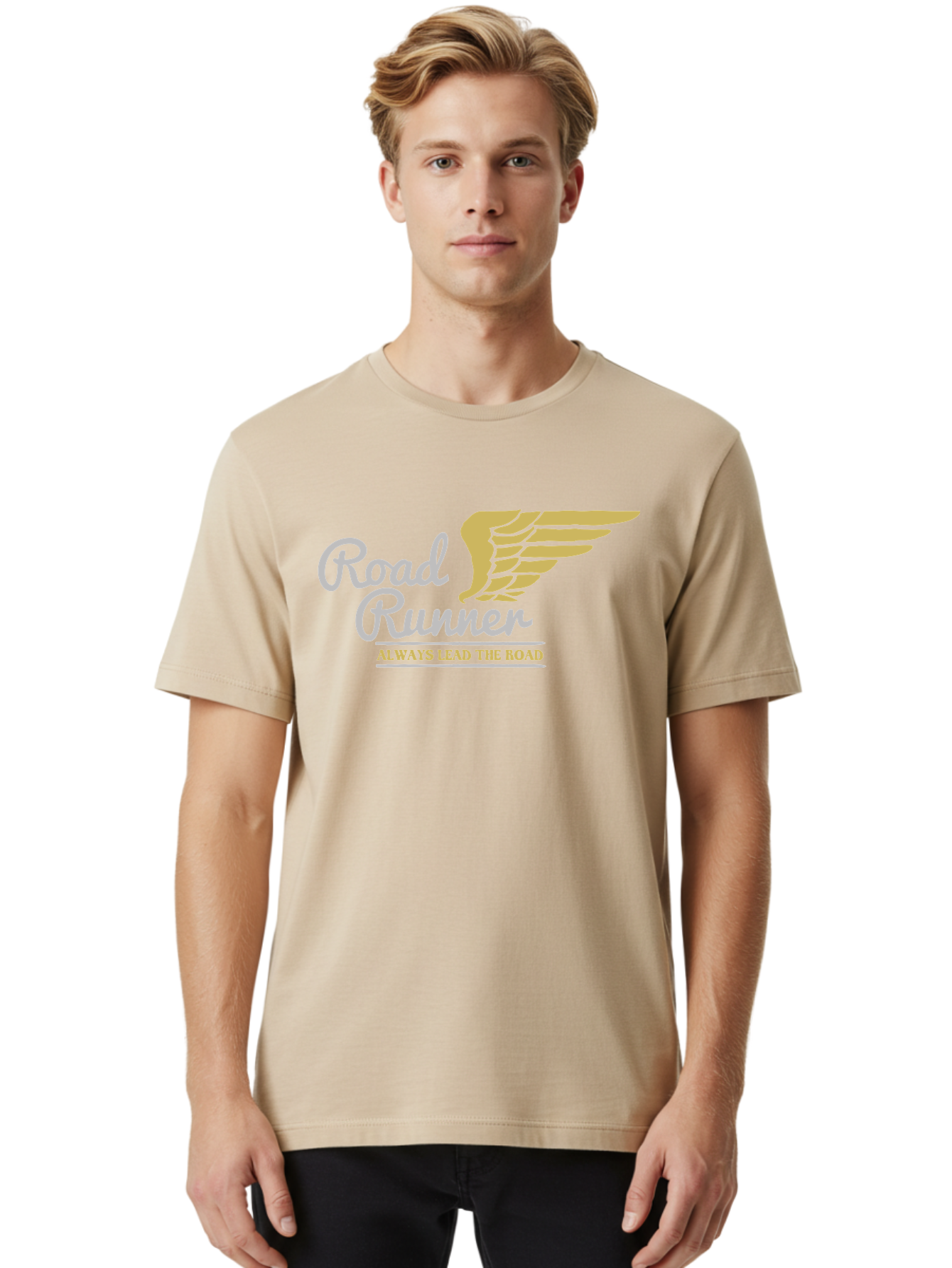 Road Runner Men'S Graphic Tee, 100% Cotton, Comfortable Casual Summer Wear, Machine Washable, Runner Logo, Wing Design, Road Runner, Always Lead The Road, Fitness Motivation, Running Inspiration, Speed, Wings, Road Runner Theme Aae617 14