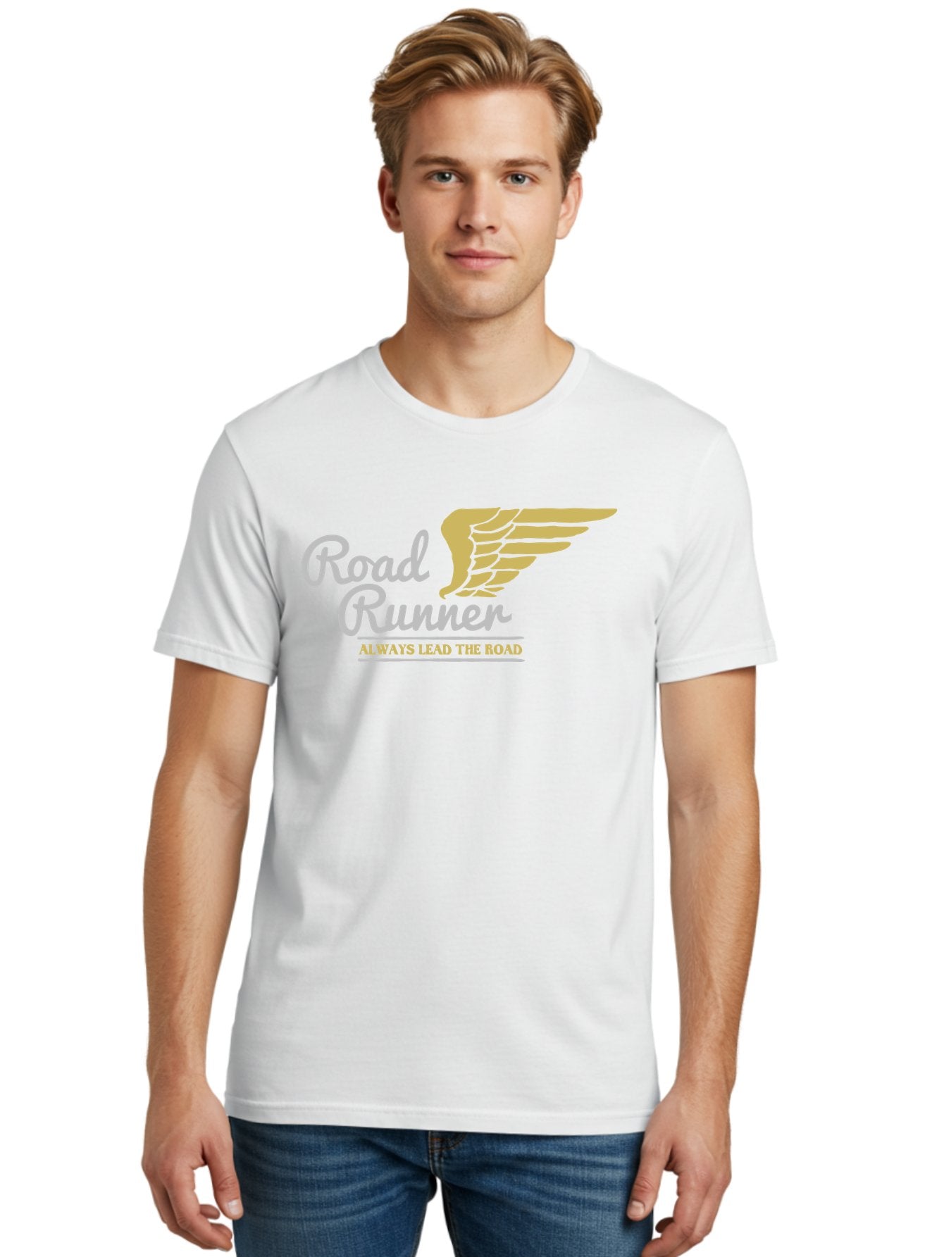 Road Runner Men'S Graphic Tee, 100% Cotton, Comfortable Casual Summer Wear, Machine Washable, Runner Logo, Wing Design, Road Runner, Always Lead The Road, Fitness Motivation, Running Inspiration, Speed, Wings, Road Runner Theme Aae617 18