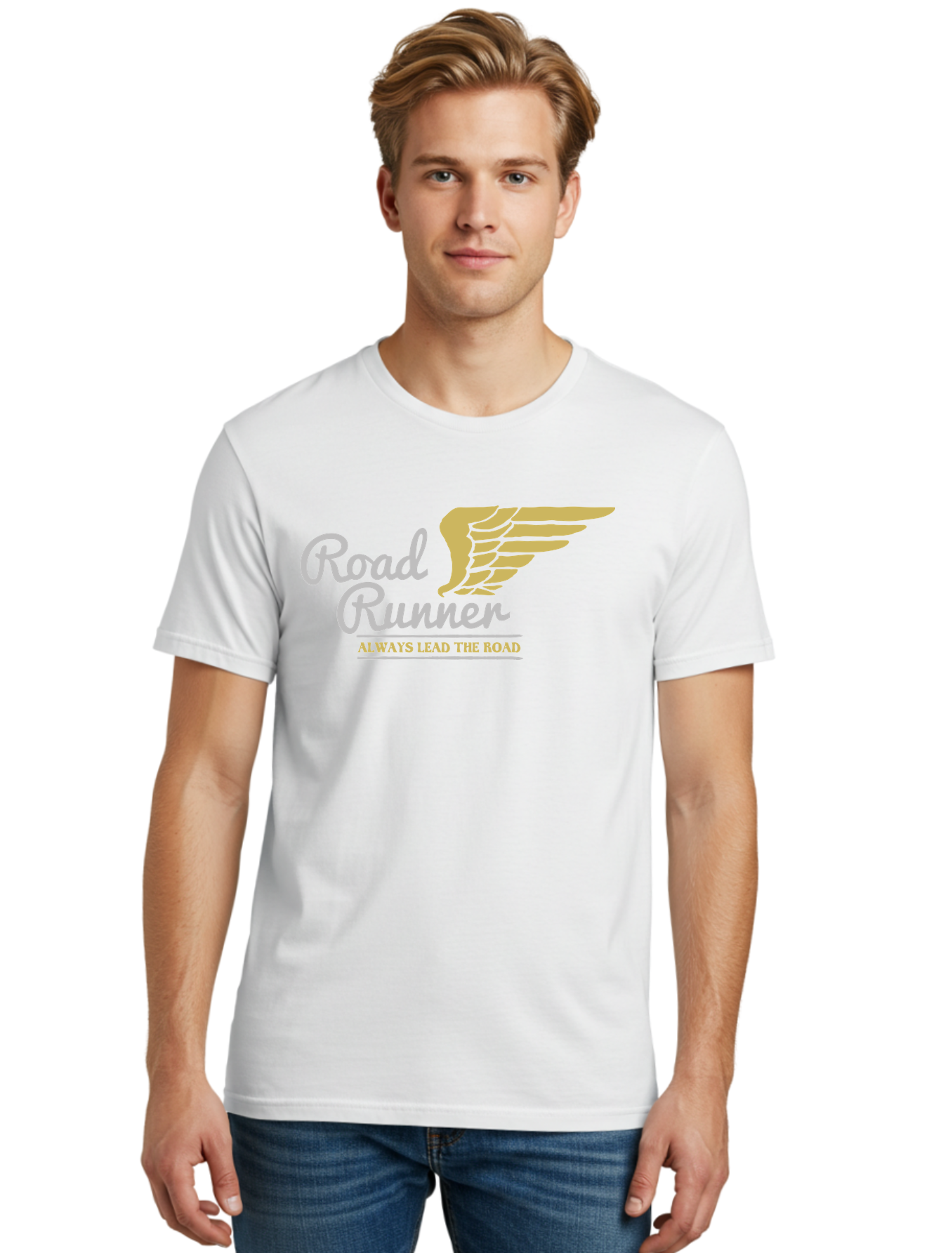 Road Runner Men'S Graphic Tee, 100% Cotton, Comfortable Casual Summer Wear, Machine Washable, Runner Logo, Wing Design, Road Runner, Always Lead The Road, Fitness Motivation, Running Inspiration, Speed, Wings, Road Runner Theme Aae617 10