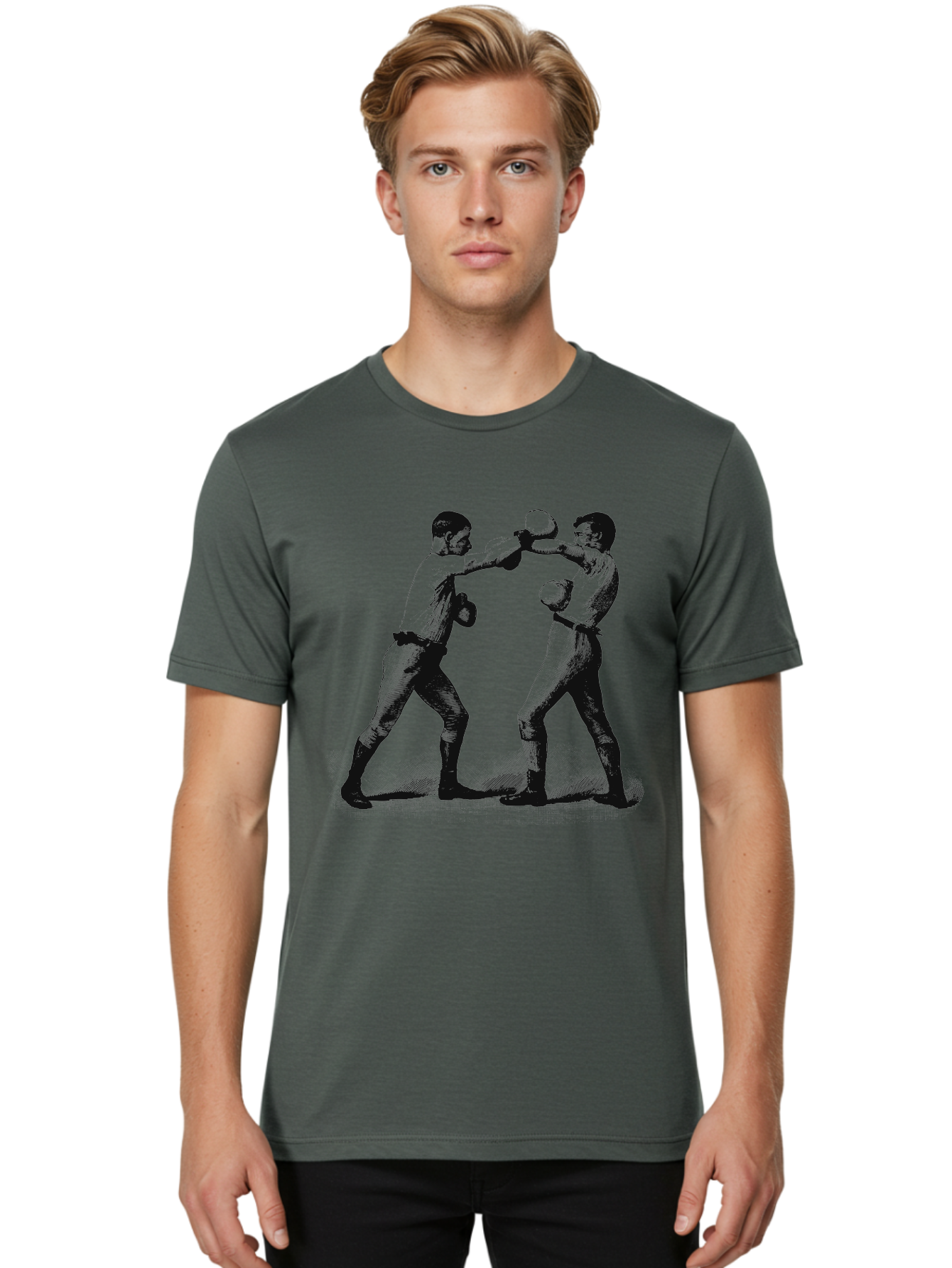 Ropekings Men'S Graphic Tee, 100% Cotton, Comfortable Casual Summer Wear, Machine Washable, Two Boxers Fighting, Boxing Match, Martial Arts, Combat Sports, Physical Fitness, Intense Action, Gloves, Punch, Fight, Athletic Competition, Aae618