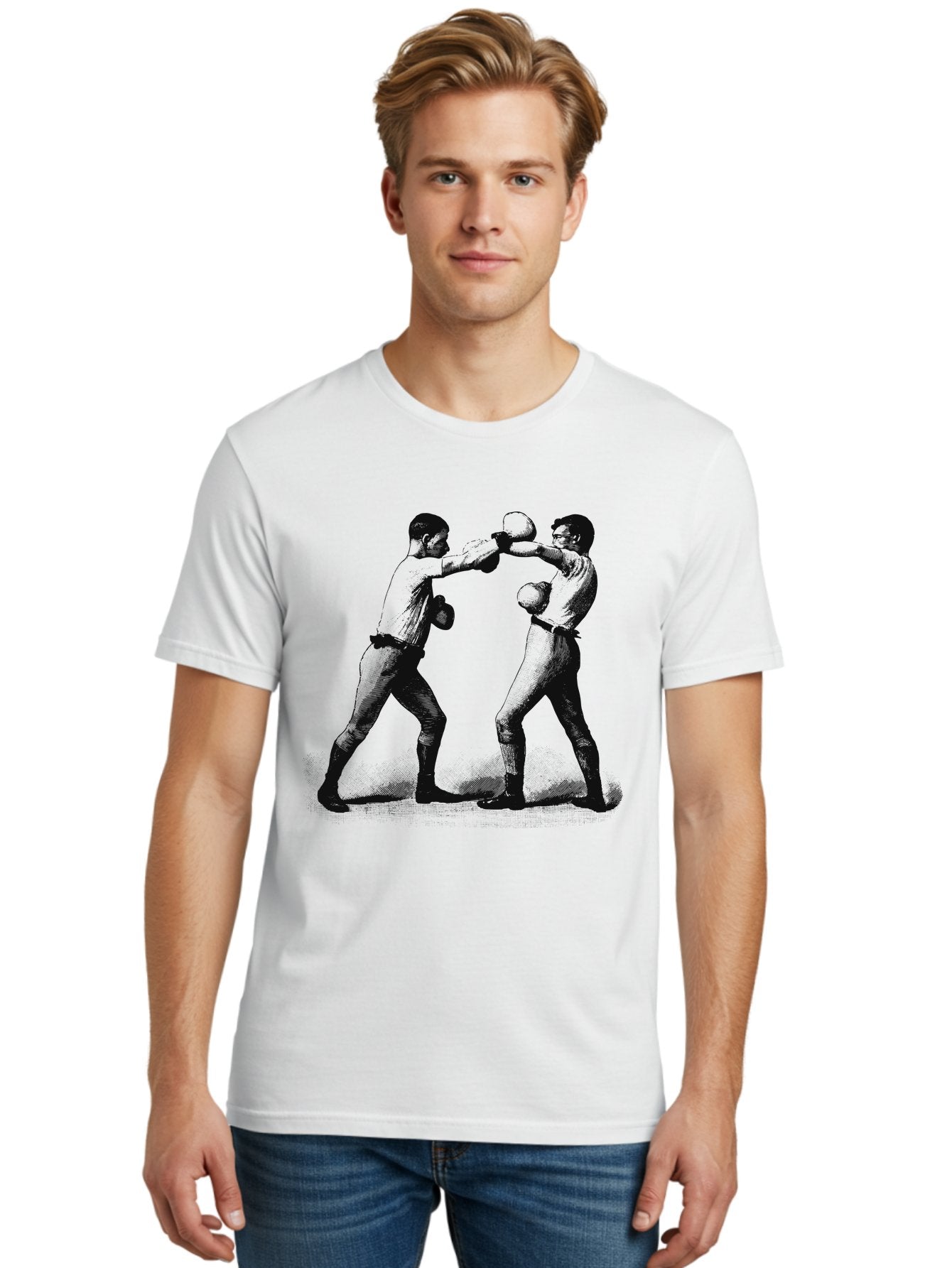 Ropekings Men'S Graphic Tee, 100% Cotton, Comfortable Casual Summer Wear, Machine Washable, Two Boxers Fighting, Boxing Match, Martial Arts, Combat Sports, Physical Fitness, Intense Action, Gloves, Punch, Fight, Athletic Competition, Aae618 24