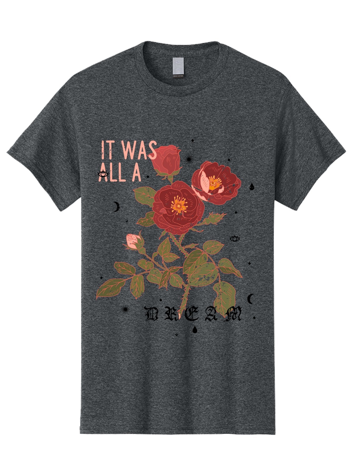 Rose -Men Men'S Graphic Tee, 100% Cotton, Comfortable Casual Summer Wear, Machine Washable, Red Roses, Vintage Illustration, Floral Design, Dreamy Atmosphere, Symbolic Imagery, Retro Aesthetic, Mystical Vibes, Gothic Typography Aae619 8