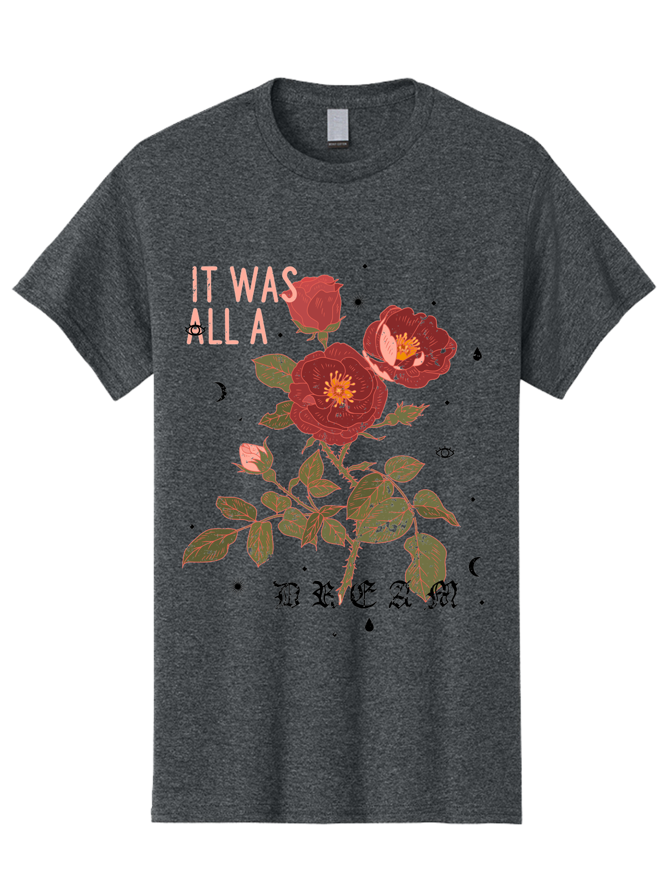Rose -Men Men'S Graphic Tee, 100% Cotton, Comfortable Casual Summer Wear, Machine Washable, Red Roses, Vintage Illustration, Floral Design, Dreamy Atmosphere, Symbolic Imagery, Retro Aesthetic, Mystical Vibes, Gothic Typography Aae619 27