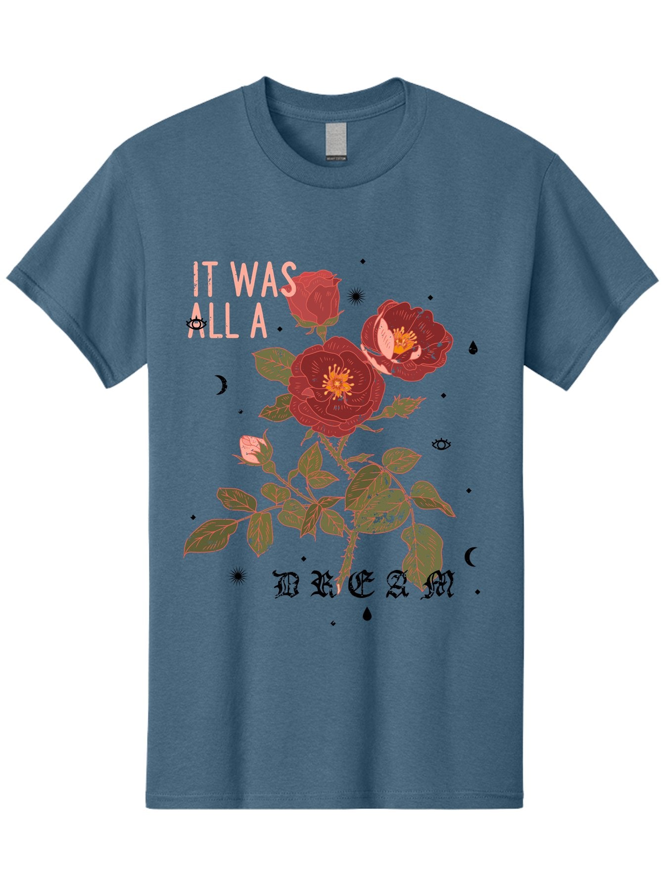 Rose -Men Men'S Graphic Tee, 100% Cotton, Comfortable Casual Summer Wear, Machine Washable, Red Roses, Vintage Illustration, Floral Design, Dreamy Atmosphere, Symbolic Imagery, Retro Aesthetic, Mystical Vibes, Gothic Typography Aae619 13