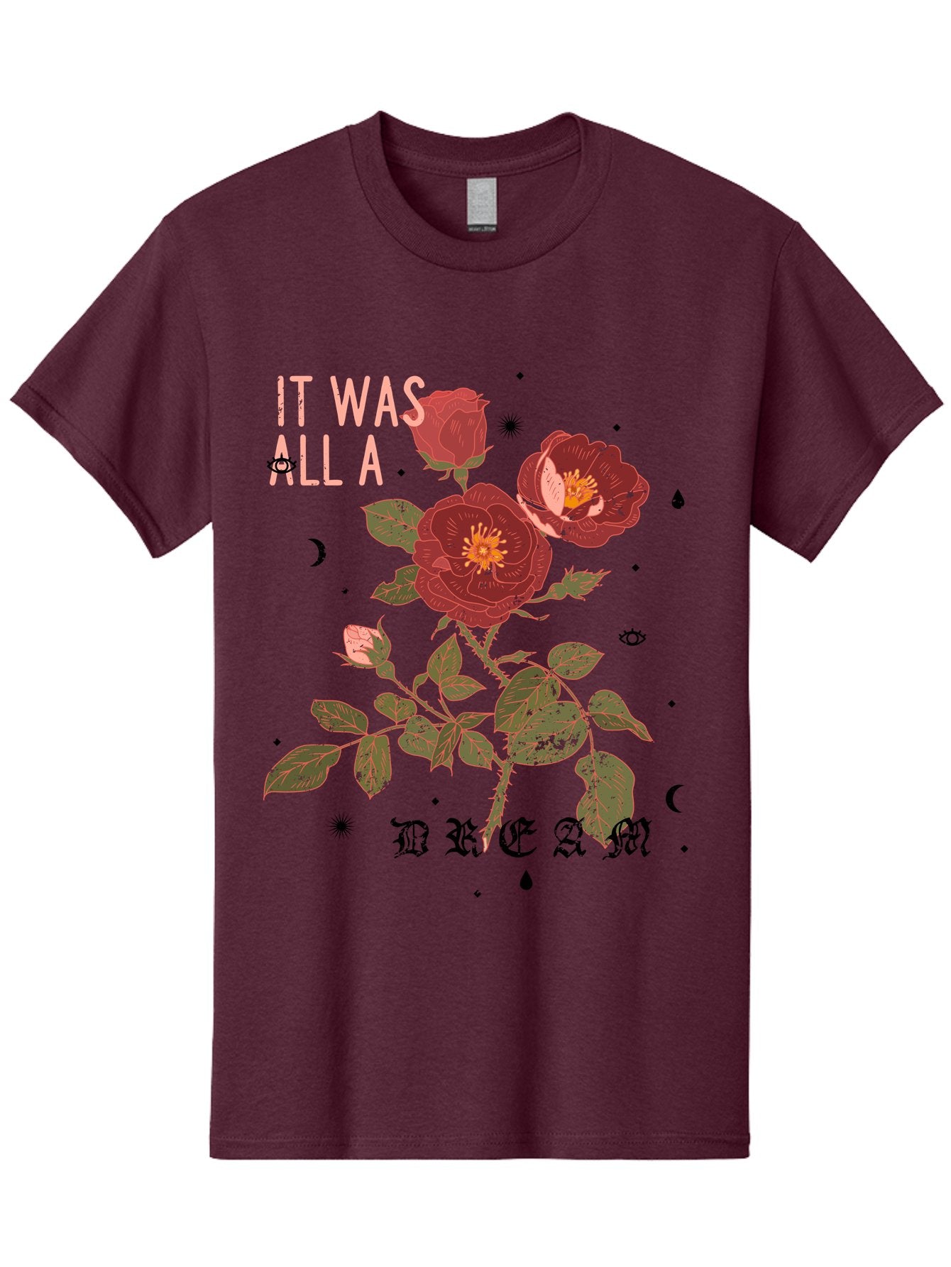 Rose -Men Men'S Graphic Tee, 100% Cotton, Comfortable Casual Summer Wear, Machine Washable, Red Roses, Vintage Illustration, Floral Design, Dreamy Atmosphere, Symbolic Imagery, Retro Aesthetic, Mystical Vibes, Gothic Typography Aae619 3