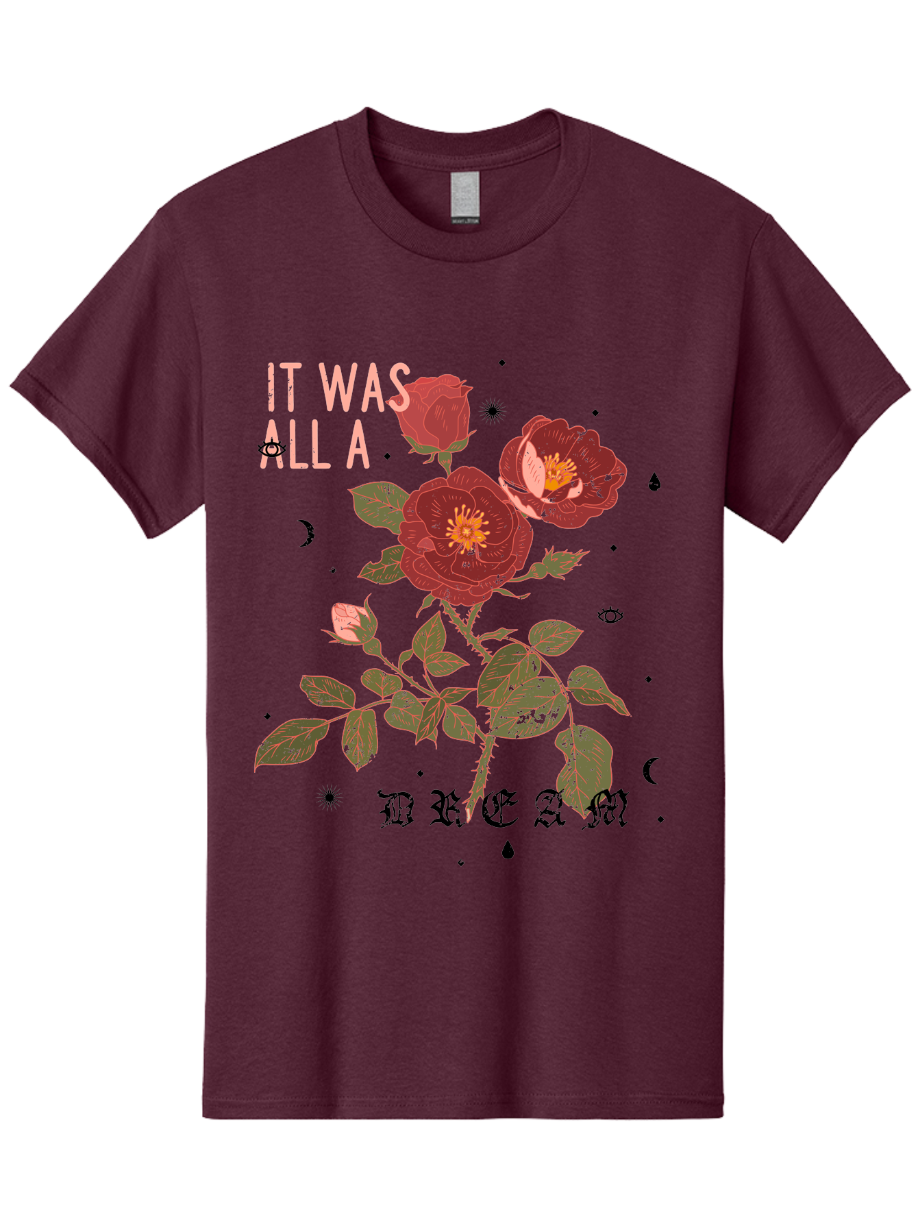 Rose -Men Men'S Graphic Tee, 100% Cotton, Comfortable Casual Summer Wear, Machine Washable, Red Roses, Vintage Illustration, Floral Design, Dreamy Atmosphere, Symbolic Imagery, Retro Aesthetic, Mystical Vibes, Gothic Typography Aae619 13