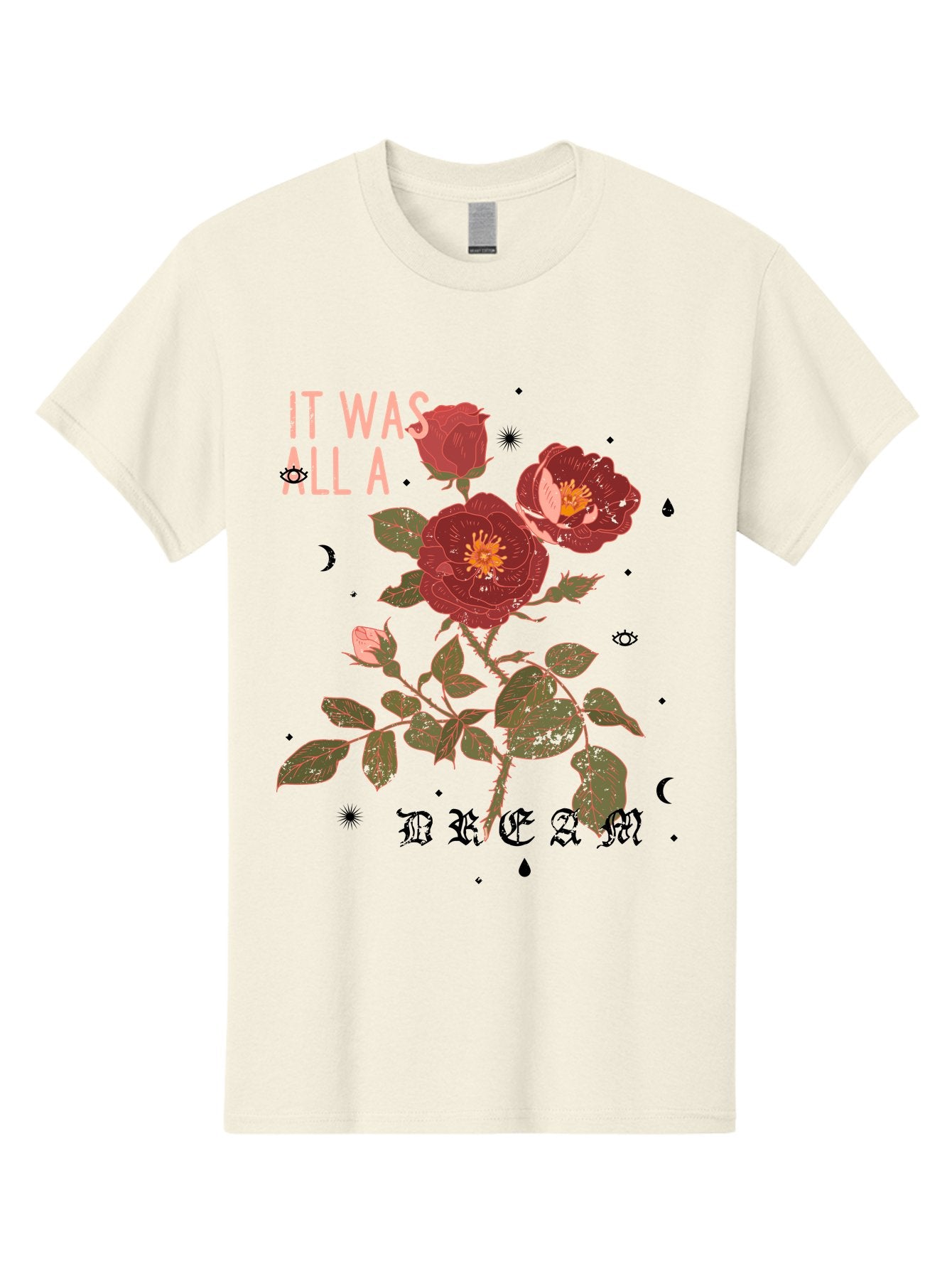 Rose -Men Men'S Graphic Tee, 100% Cotton, Comfortable Casual Summer Wear, Machine Washable, Red Roses, Vintage Illustration, Floral Design, Dreamy Atmosphere, Symbolic Imagery, Retro Aesthetic, Mystical Vibes, Gothic Typography Aae619 10