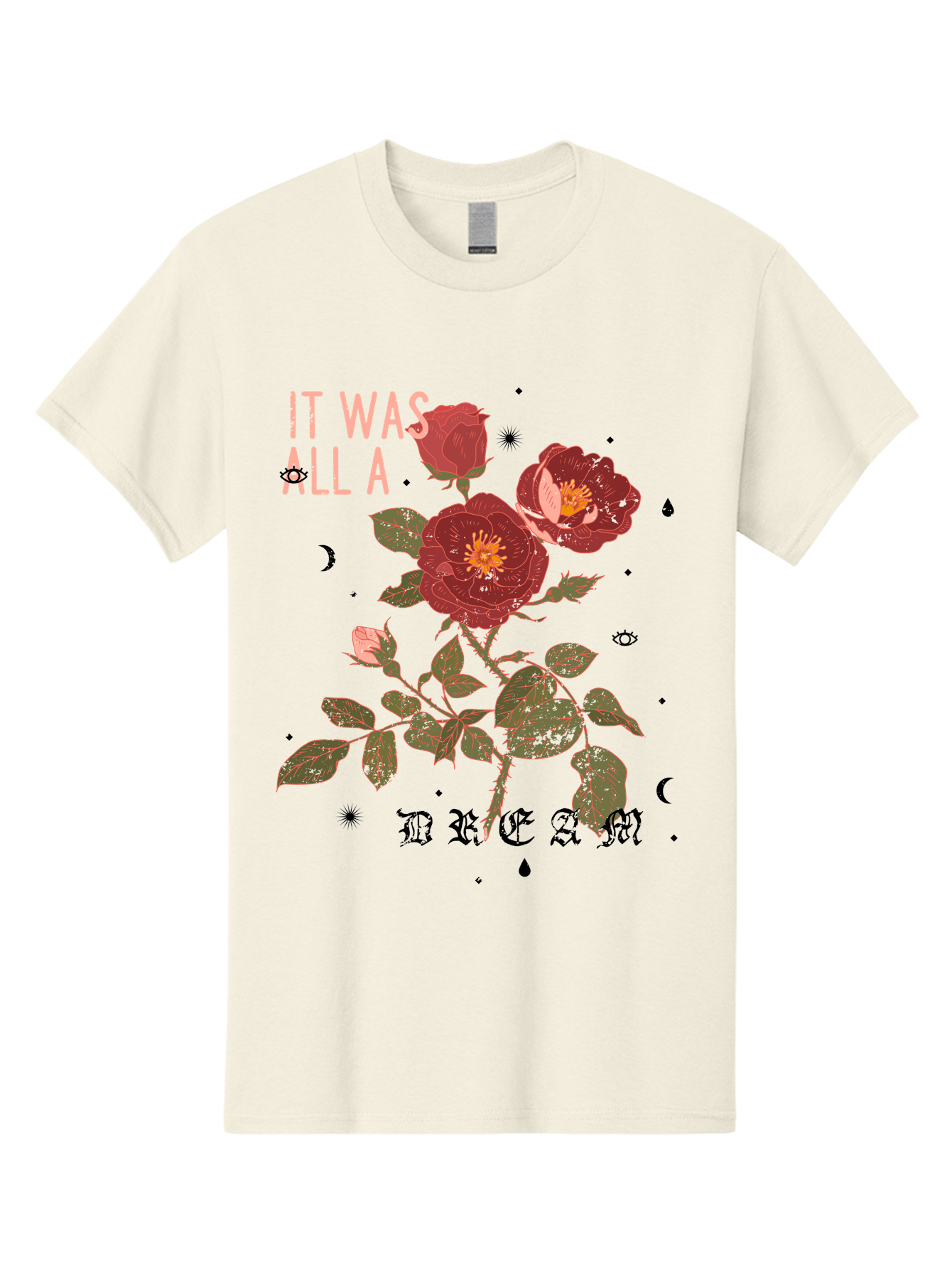 Rose -Men Men'S Graphic Tee, 100% Cotton, Comfortable Casual Summer Wear, Machine Washable, Red Roses, Vintage Illustration, Floral Design, Dreamy Atmosphere, Symbolic Imagery, Retro Aesthetic, Mystical Vibes, Gothic Typography Aae619 19