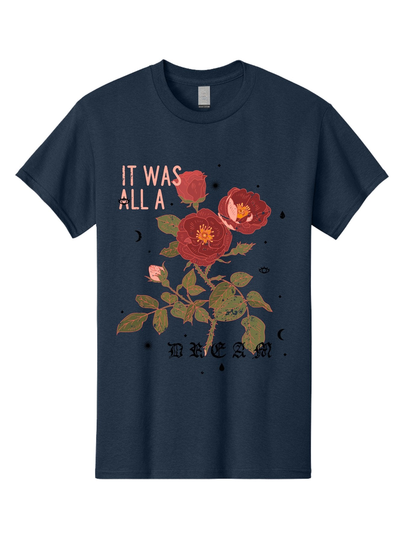 Rose -Men Men'S Graphic Tee, 100% Cotton, Comfortable Casual Summer Wear, Machine Washable, Red Roses, Vintage Illustration, Floral Design, Dreamy Atmosphere, Symbolic Imagery, Retro Aesthetic, Mystical Vibes, Gothic Typography Aae619 7