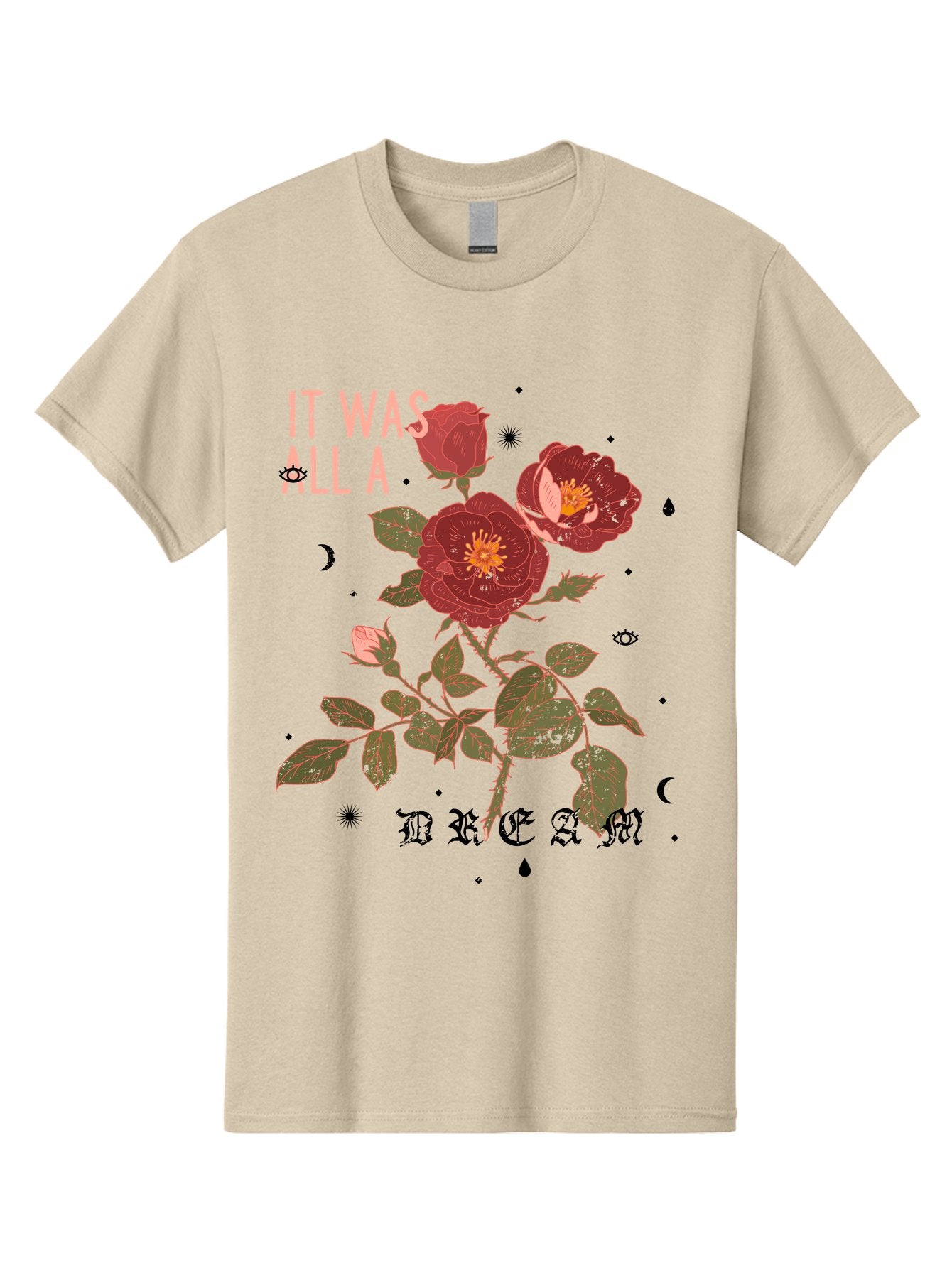 Rose -Men Men'S Graphic Tee, 100% Cotton, Comfortable Casual Summer Wear, Machine Washable, Red Roses, Vintage Illustration, Floral Design, Dreamy Atmosphere, Symbolic Imagery, Retro Aesthetic, Mystical Vibes, Gothic Typography Aae619