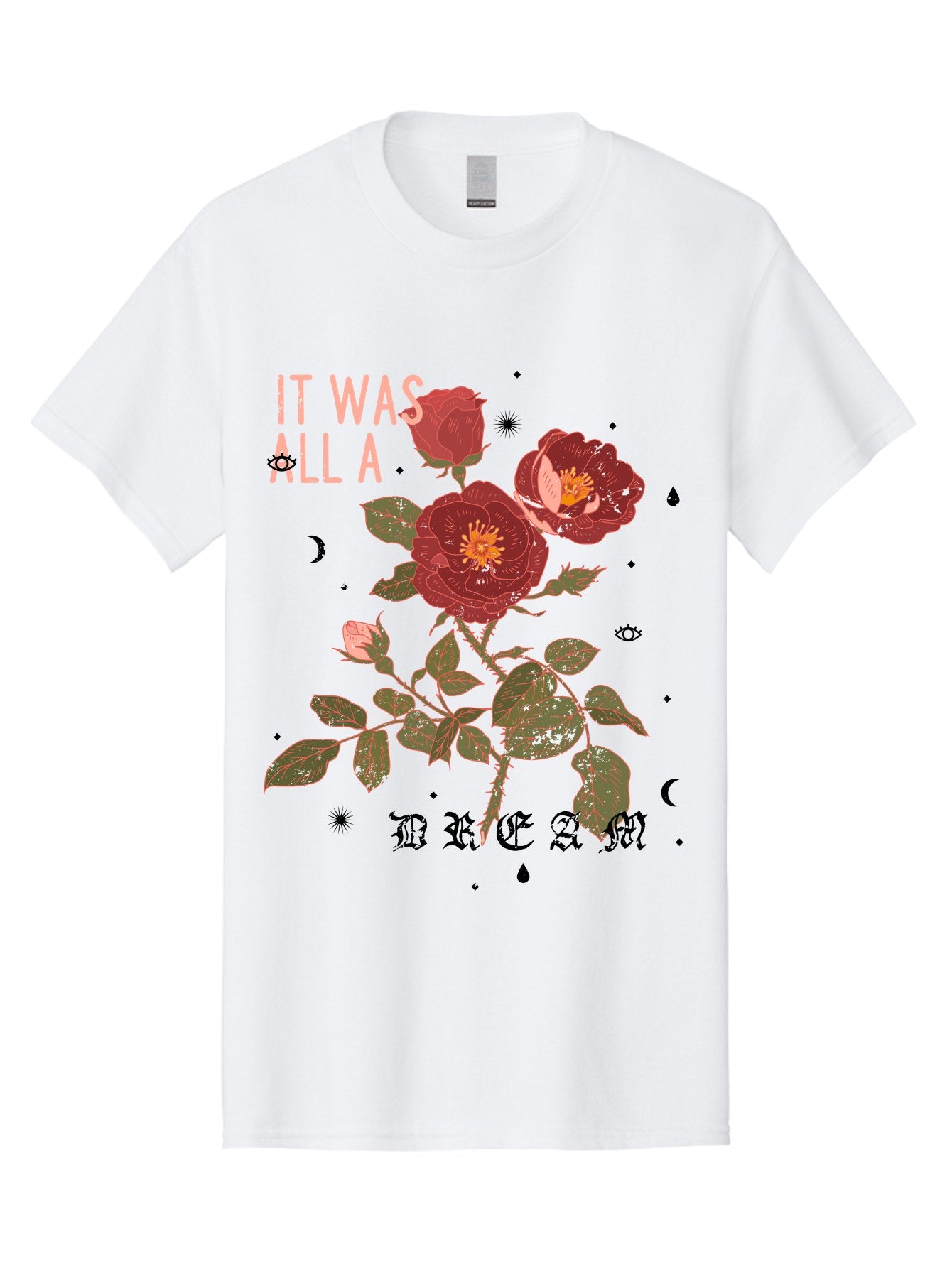 Rose -Men Men'S Graphic Tee, 100% Cotton, Comfortable Casual Summer Wear, Machine Washable, Red Roses, Vintage Illustration, Floral Design, Dreamy Atmosphere, Symbolic Imagery, Retro Aesthetic, Mystical Vibes, Gothic Typography Aae619 4