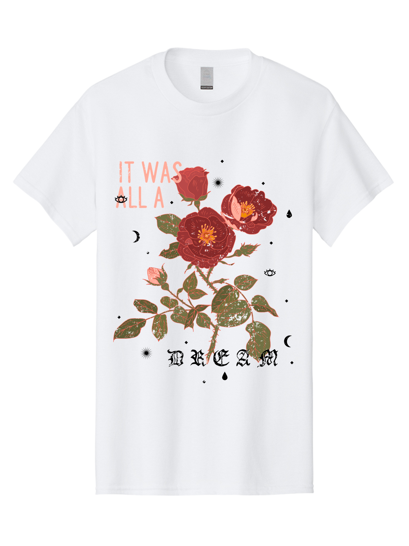 Rose -Men Men'S Graphic Tee, 100% Cotton, Comfortable Casual Summer Wear, Machine Washable, Red Roses, Vintage Illustration, Floral Design, Dreamy Atmosphere, Symbolic Imagery, Retro Aesthetic, Mystical Vibes, Gothic Typography Aae619 21