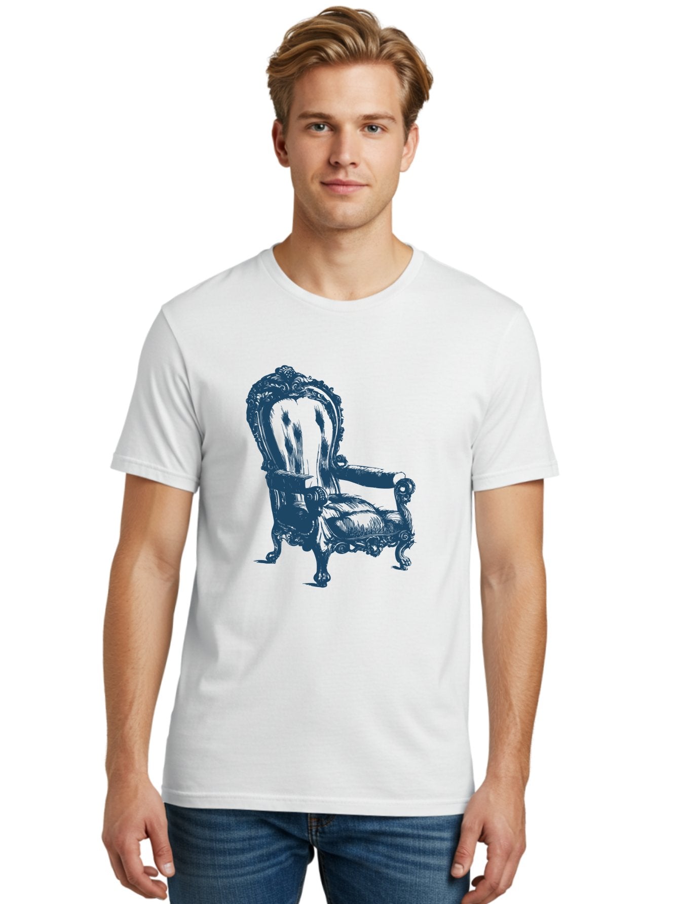 Royal Scroll Armchair Men'S Graphic Tee, 100% Cotton, Comfortable Casual Summer Wear, Machine Washable, Luxury Chair, Ornate Design, Vintage Furniture, Armchair, Carved Details, Royal Seating, Ornamental Decor, Intricate Carvings, Aae622 23