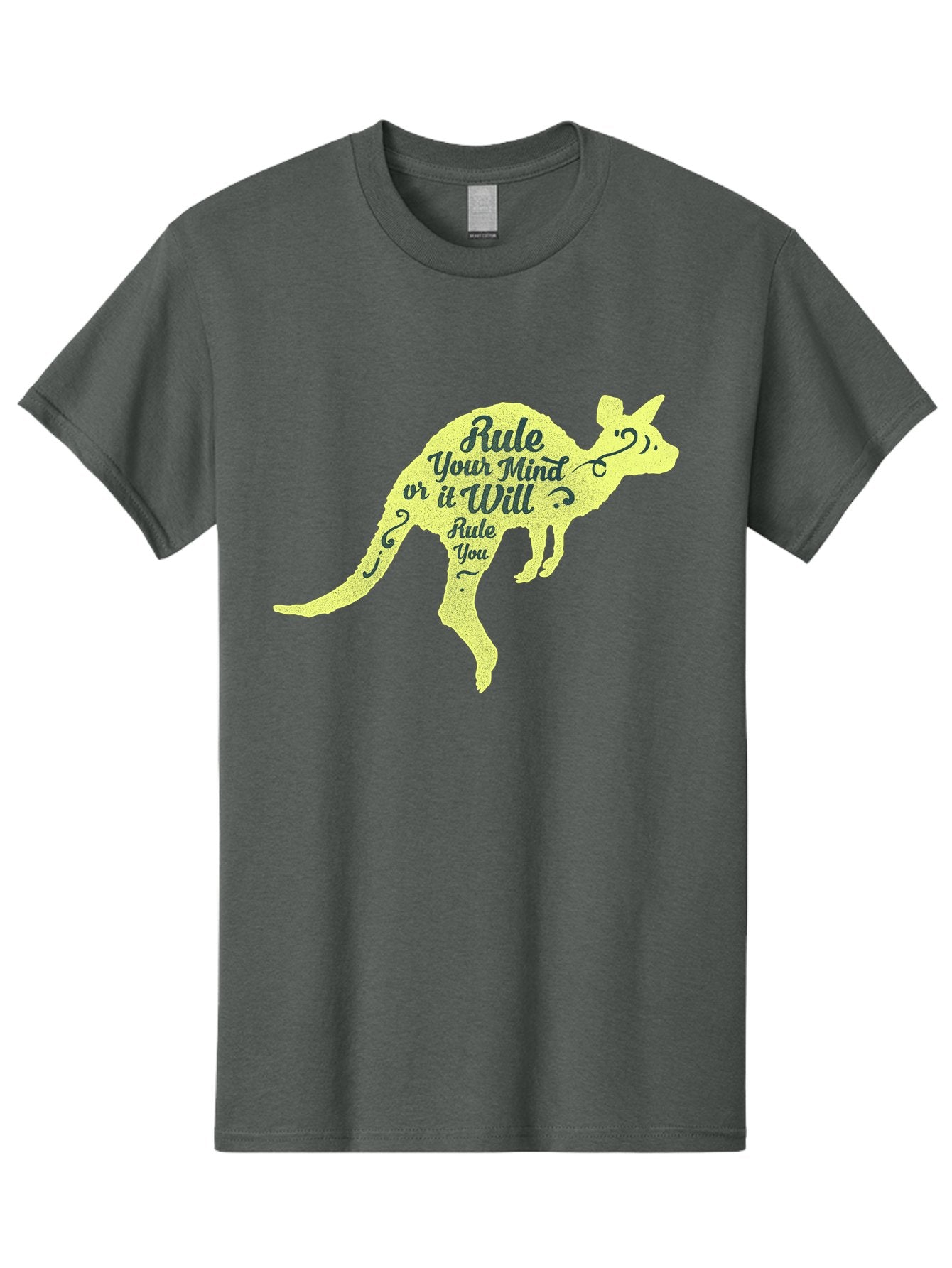 Rule Your Mind Men'S Graphic Tee, 100% Cotton, Comfortable Casual Summer Wear, Machine Washable, Motivational Quote, Kangaroo Silhouette, Inspirational Message, Mental Discipline, Positive Thinking, Rule Your Mind Or It Will Rule You, Aae624