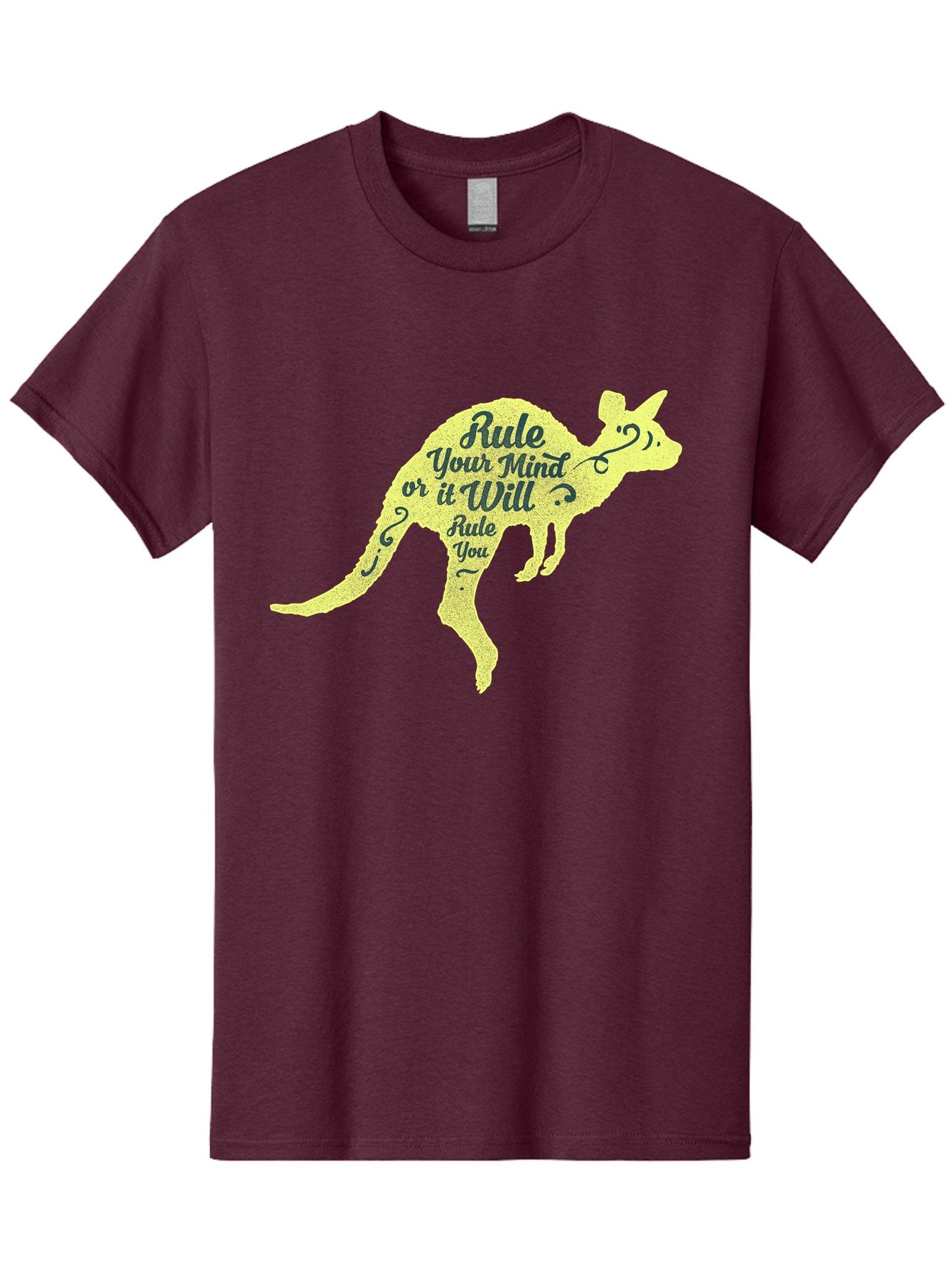 Rule Your Mind Men'S Graphic Tee, 100% Cotton, Comfortable Casual Summer Wear, Machine Washable, Motivational Quote, Kangaroo Silhouette, Inspirational Message, Mental Discipline, Positive Thinking, Rule Your Mind Or It Will Rule You, Aae624 13