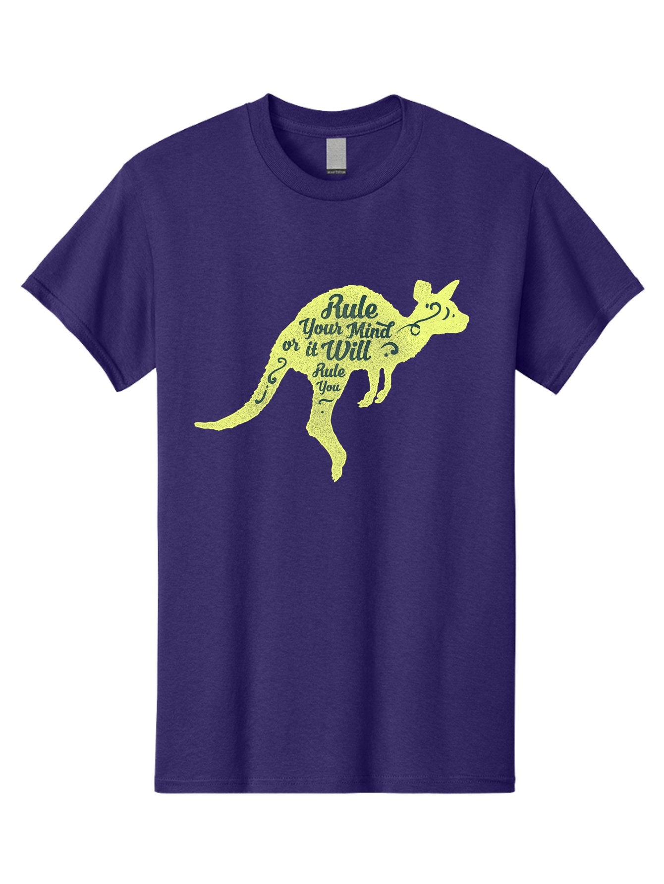 Rule Your Mind Men'S Graphic Tee, 100% Cotton, Comfortable Casual Summer Wear, Machine Washable, Motivational Quote, Kangaroo Silhouette, Inspirational Message, Mental Discipline, Positive Thinking, Rule Your Mind Or It Will Rule You, Aae624 3