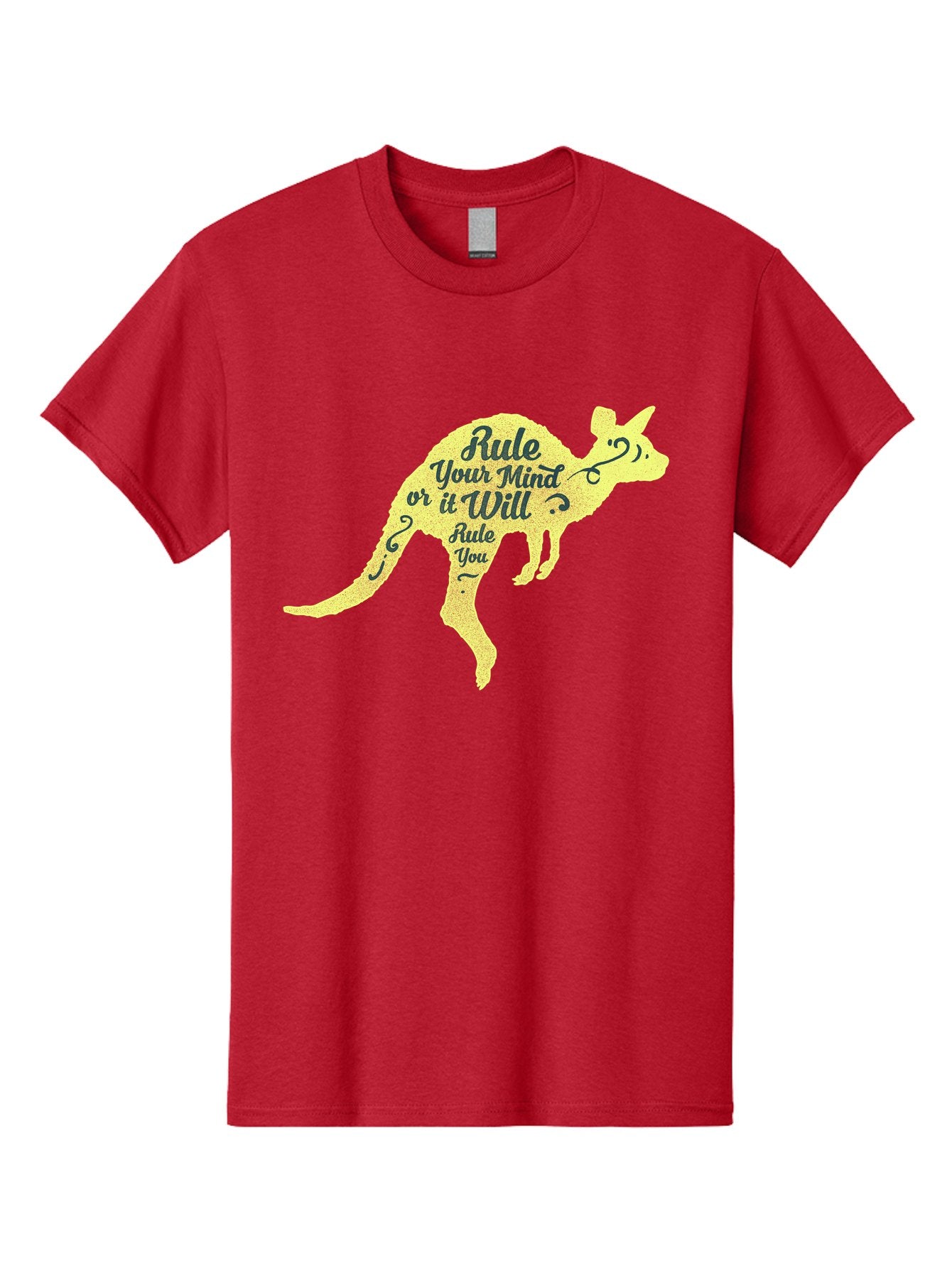 Rule Your Mind Men'S Graphic Tee, 100% Cotton, Comfortable Casual Summer Wear, Machine Washable, Motivational Quote, Kangaroo Silhouette, Inspirational Message, Mental Discipline, Positive Thinking, Rule Your Mind Or It Will Rule You, Aae624 7