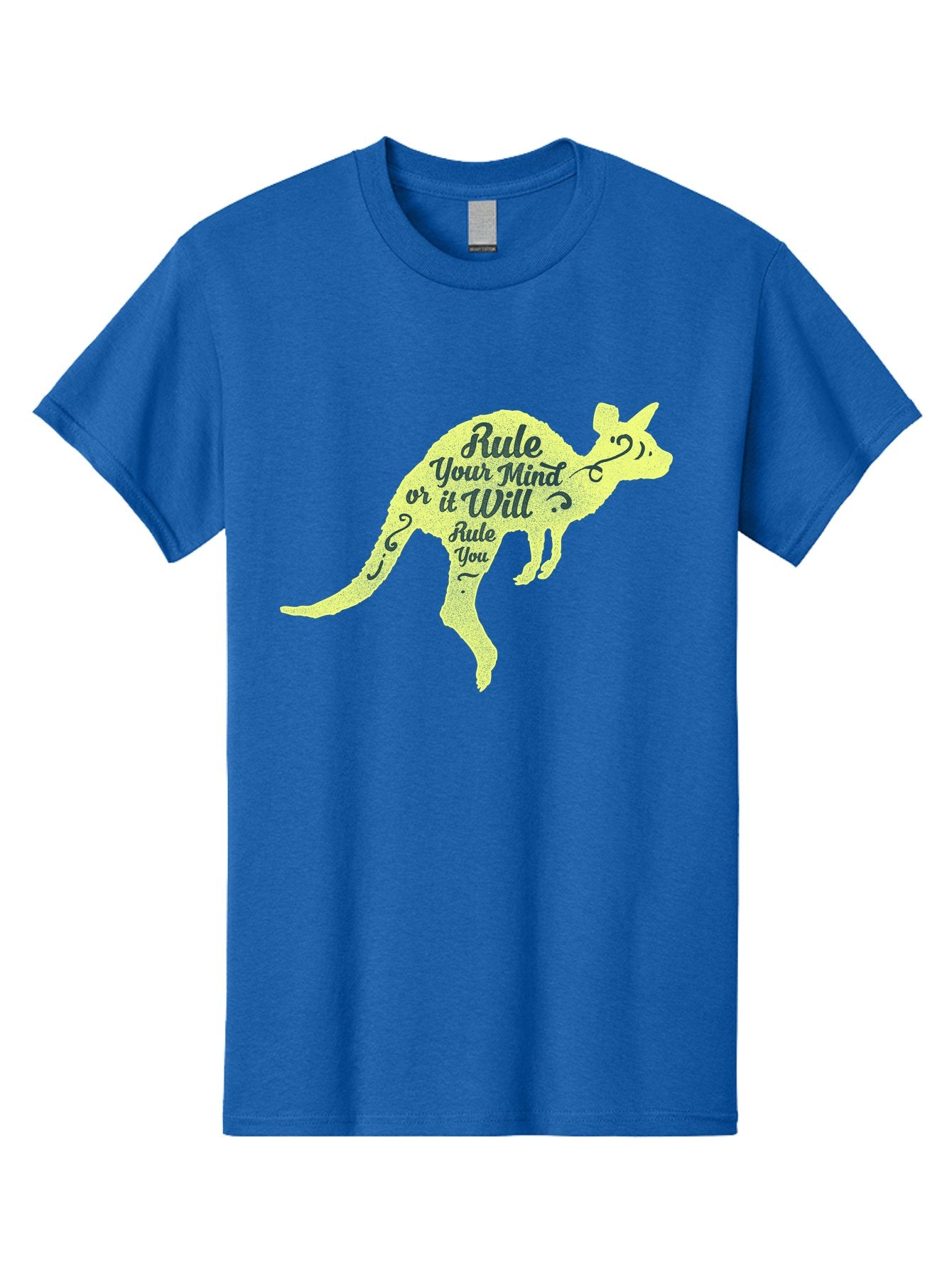 Rule Your Mind Men'S Graphic Tee, 100% Cotton, Comfortable Casual Summer Wear, Machine Washable, Motivational Quote, Kangaroo Silhouette, Inspirational Message, Mental Discipline, Positive Thinking, Rule Your Mind Or It Will Rule You, Aae624 4