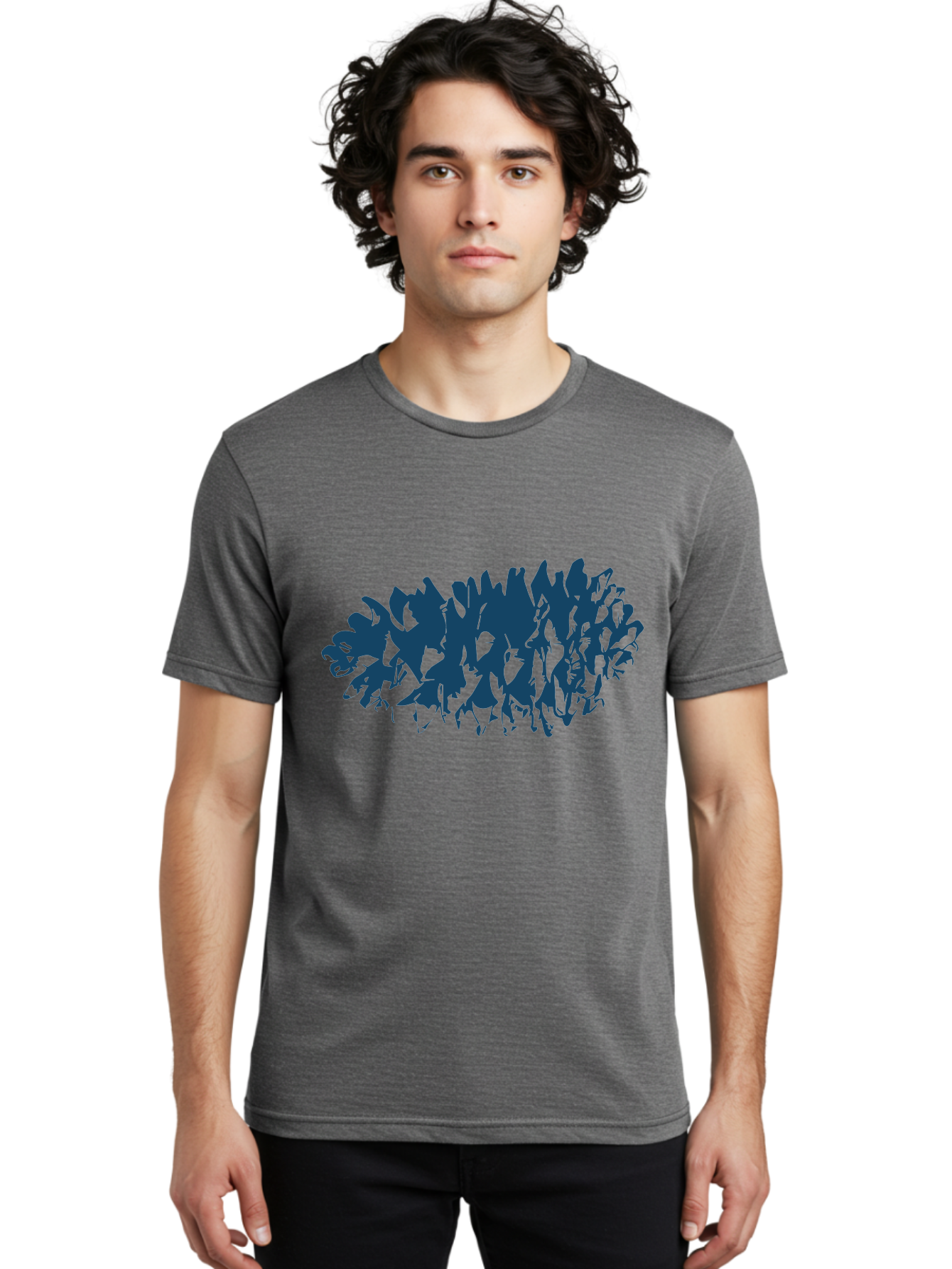 Rustic Pine Cluster Men'S Graphic Tee, 100% Cotton, Comfortable Casual Summer Wear, Machine Washable, Silhouette Of Horses, Group Of Horses, Galloping Horses, Abstract Horses, Dark Blue Horses, Dynamic Movement, Chaotic Movement, Horse Shapes, Aae627 20