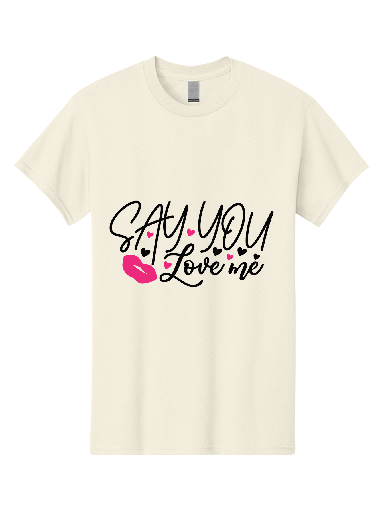 Say You Love Me Men'S Graphic Tee, 100% Cotton, Comfortable Casual Summer Wear, Machine Washable, Say You Love Me, Lipstick Kiss, Romantic Quote, Love Phrase, Heart Symbols, Pink Lips, Lovely Message, Sweet Sentiment, Charming Design, Aae629 21