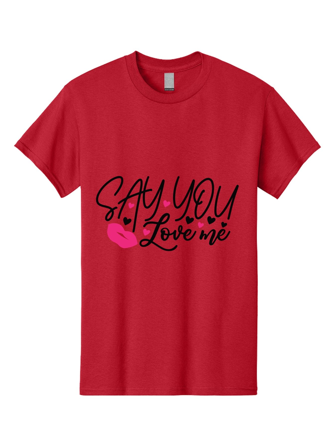 Say You Love Me Men'S Graphic Tee, 100% Cotton, Comfortable Casual Summer Wear, Machine Washable, Say You Love Me, Lipstick Kiss, Romantic Quote, Love Phrase, Heart Symbols, Pink Lips, Lovely Message, Sweet Sentiment, Charming Design, Aae629 3