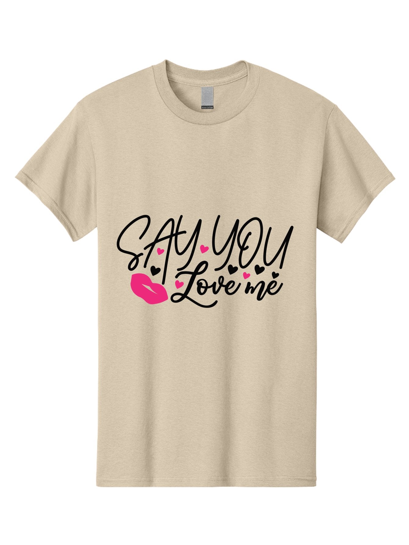Say You Love Me Men'S Graphic Tee, 100% Cotton, Comfortable Casual Summer Wear, Machine Washable, Say You Love Me, Lipstick Kiss, Romantic Quote, Love Phrase, Heart Symbols, Pink Lips, Lovely Message, Sweet Sentiment, Charming Design, Aae629 10