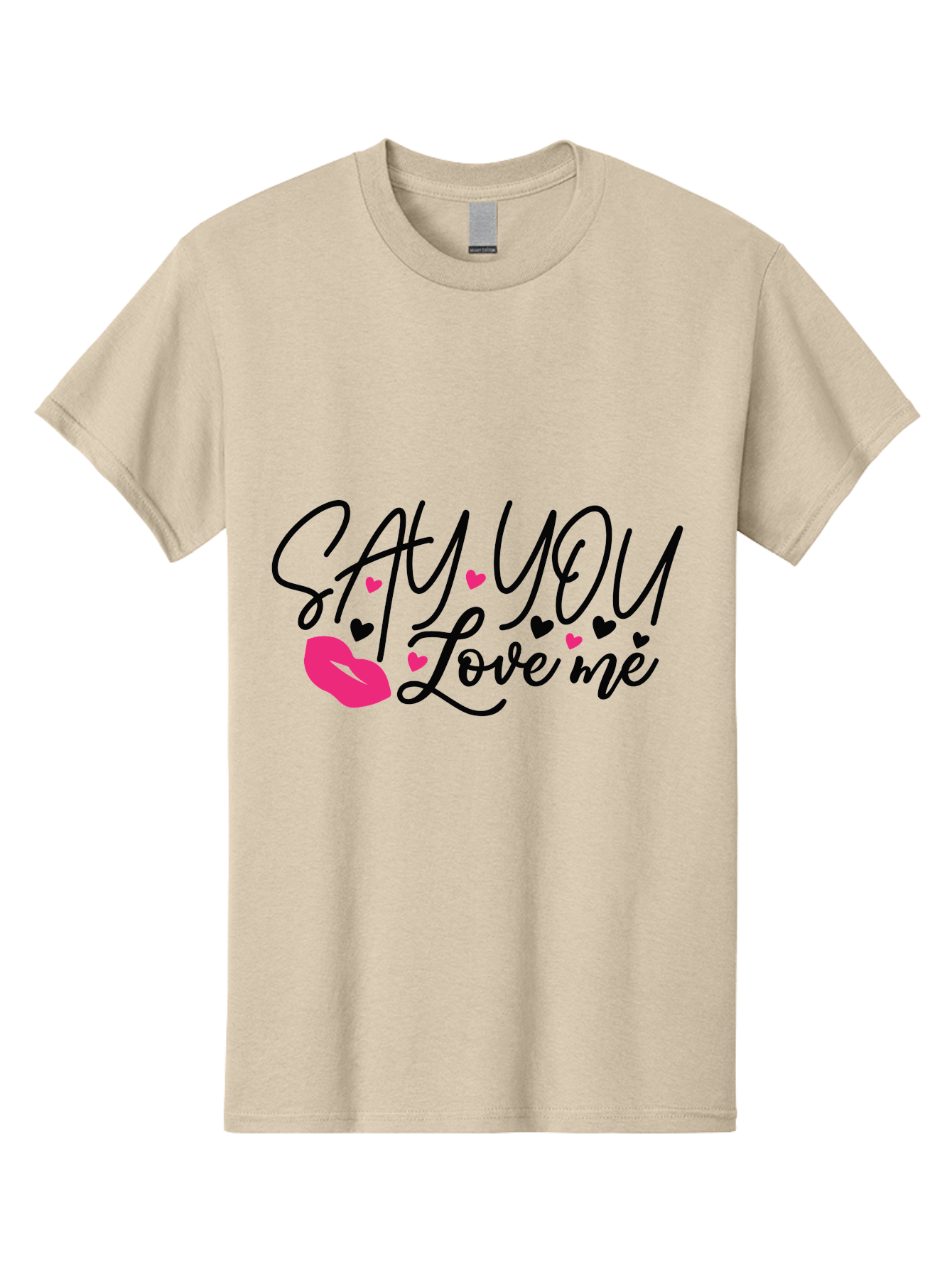 Say You Love Me Men'S Graphic Tee, 100% Cotton, Comfortable Casual Summer Wear, Machine Washable, Say You Love Me, Lipstick Kiss, Romantic Quote, Love Phrase, Heart Symbols, Pink Lips, Lovely Message, Sweet Sentiment, Charming Design, Aae629 3
