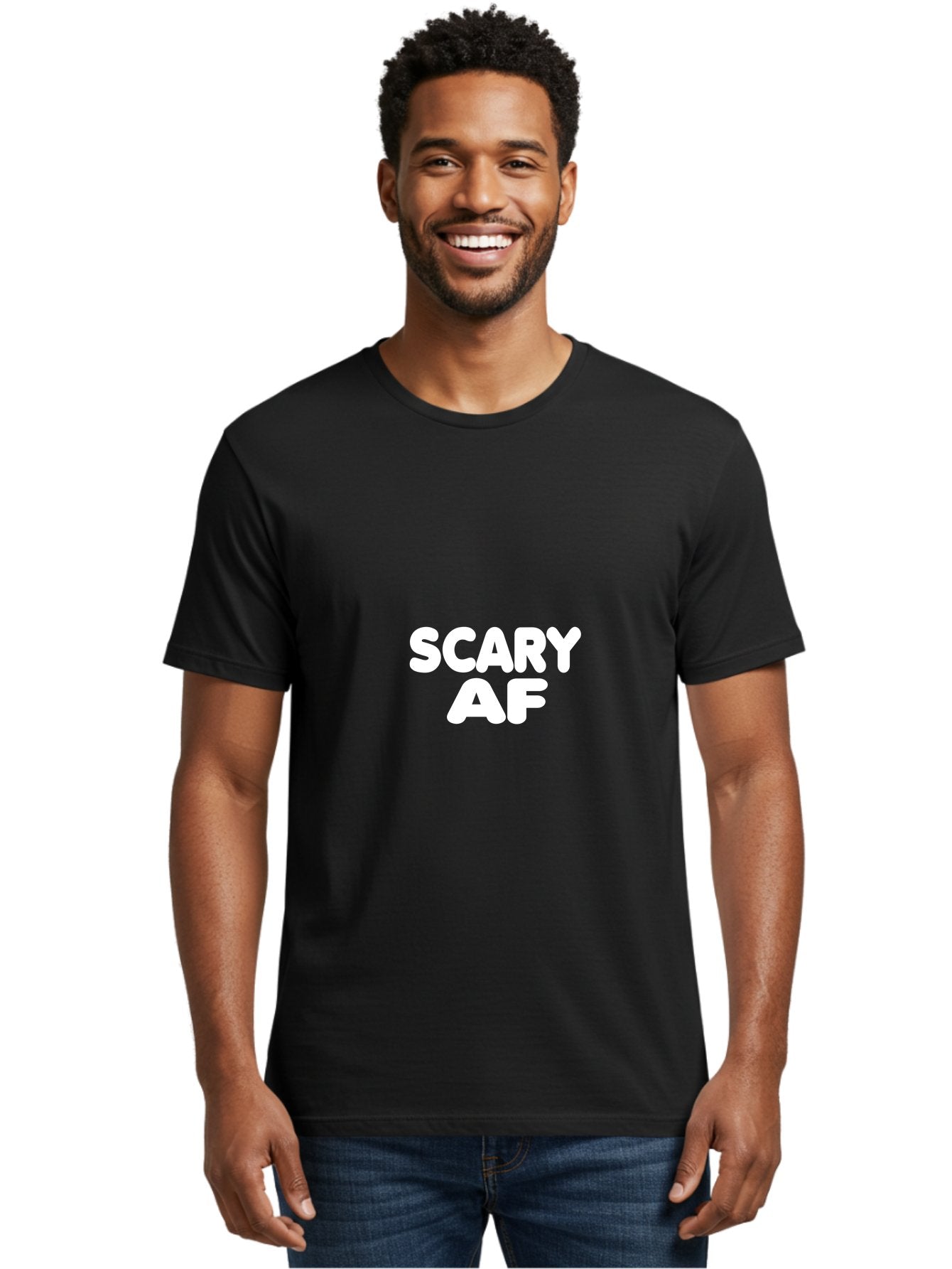 Scary Af Men'S Graphic Tee, 100% Cotton, Comfortable Casual Summer Wear, Machine Washable, Scary Memes, Humorous Content, Spooky Humor, Bold Text, White Font, Funny Phrases, Internet Slang Aae630 30