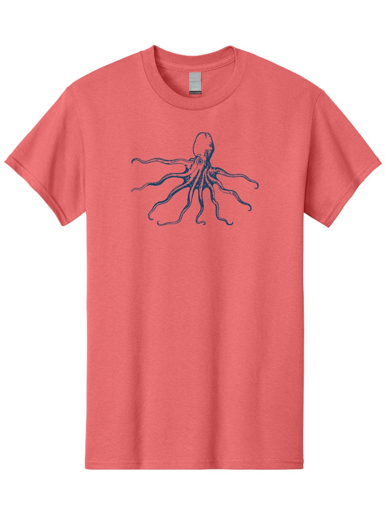 Sea Octopus Men'S Graphic Tee, 100% Cotton, Comfortable Casual Summer Wear, Machine Washable, Octopus, Eight Legs, Marine Life, Underwater Creature, Cephalopod, Ocean Animal, Tentacles, Wildlife, Sea Creature, Blue Illustration Aae631